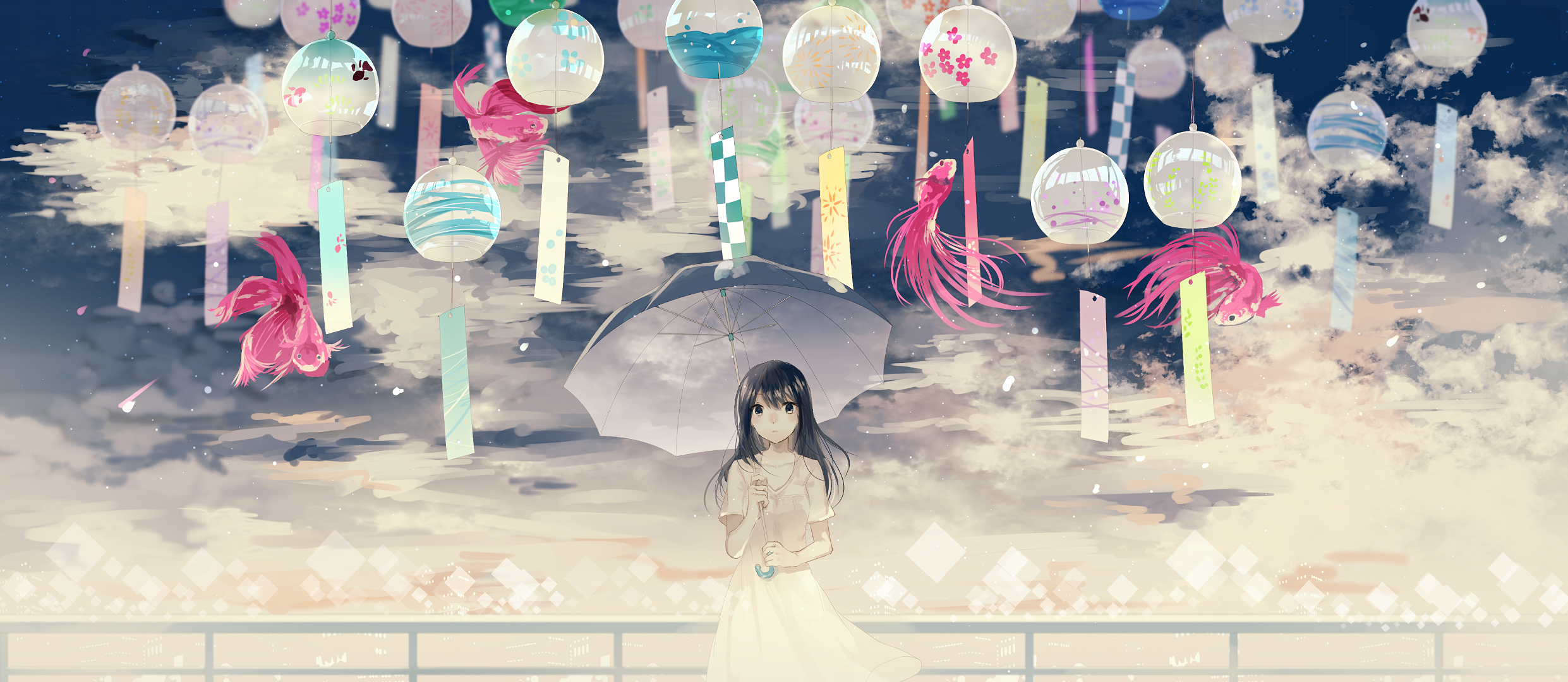 Dress Fish Girl Original Anime Umbrella 2482x1080