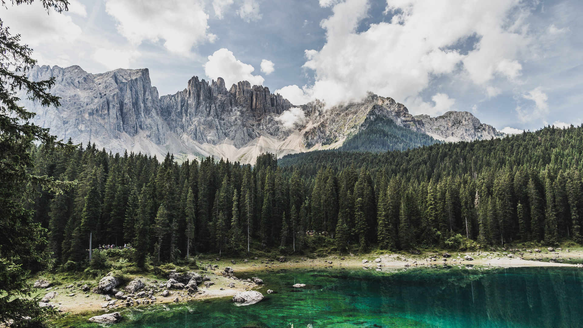 Nature Landscape Clouds Sky Mountains Lake Rocks Trees Forest Dolomites Mountains Italy 1920x1080