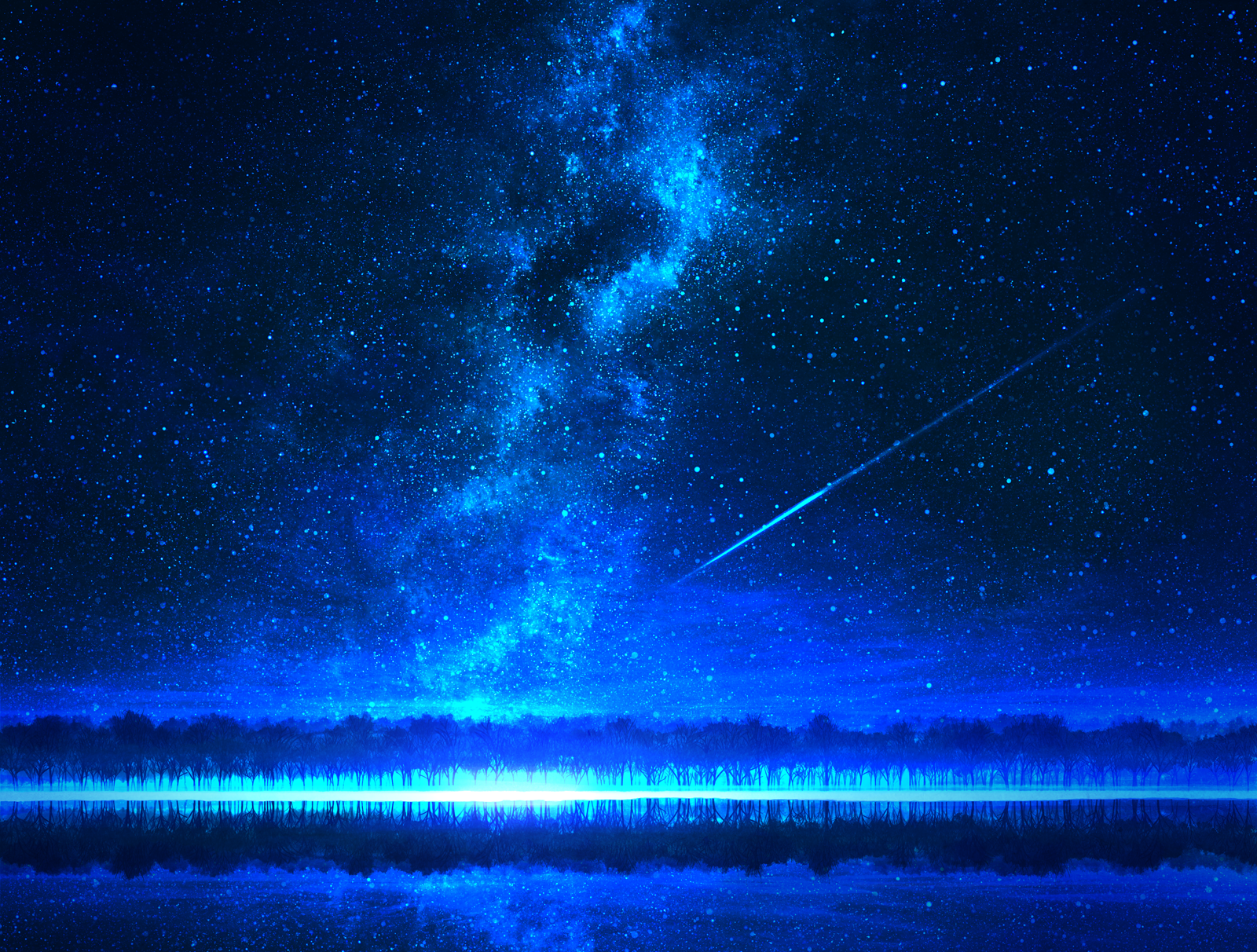 Aurora Australis Comet Galaxy Night Sky Stars Tree 1600x1212