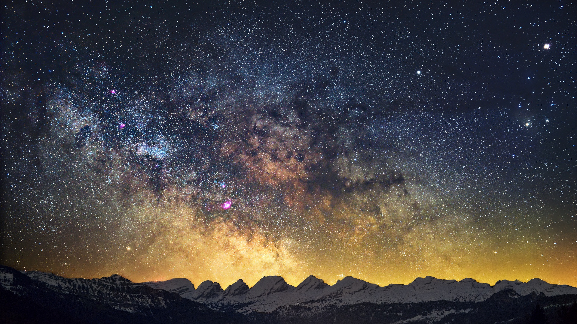 Landscape Milky Way Mountain Nature Night Sky Starry Sky Stars 1920x1080