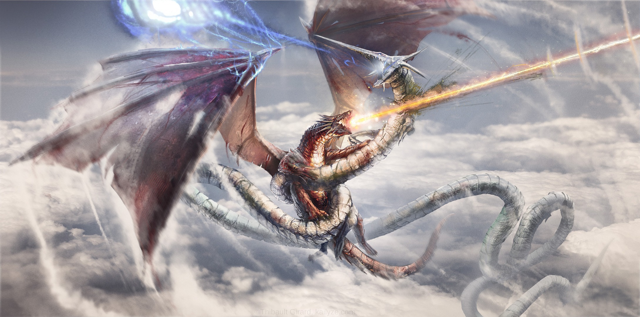 Battle Cloud Dragon Fight Sky Snake 2180x1080