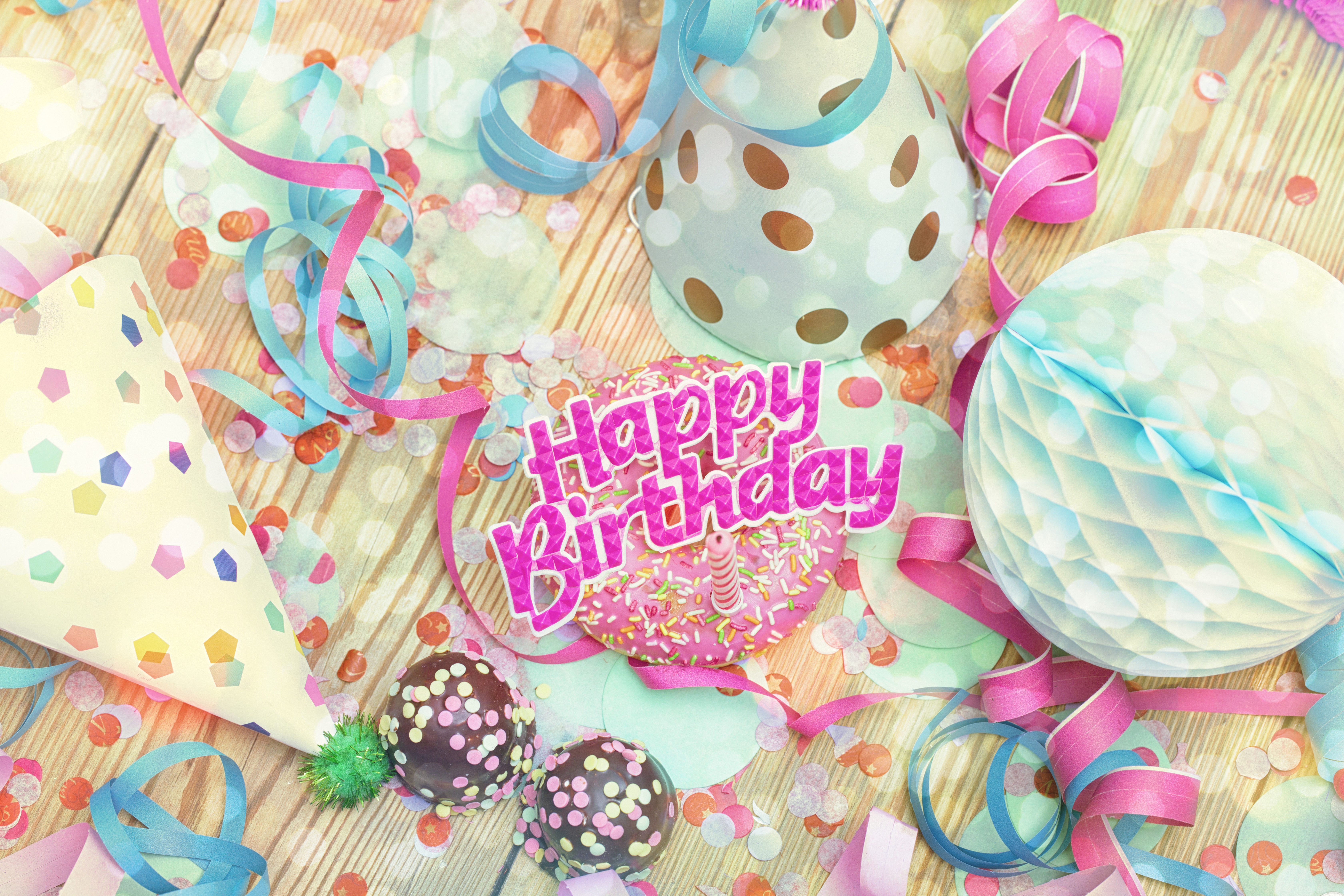 Birthday Cake Colorful Colors Confetti Happy Birthday Ribbon 6720x4480