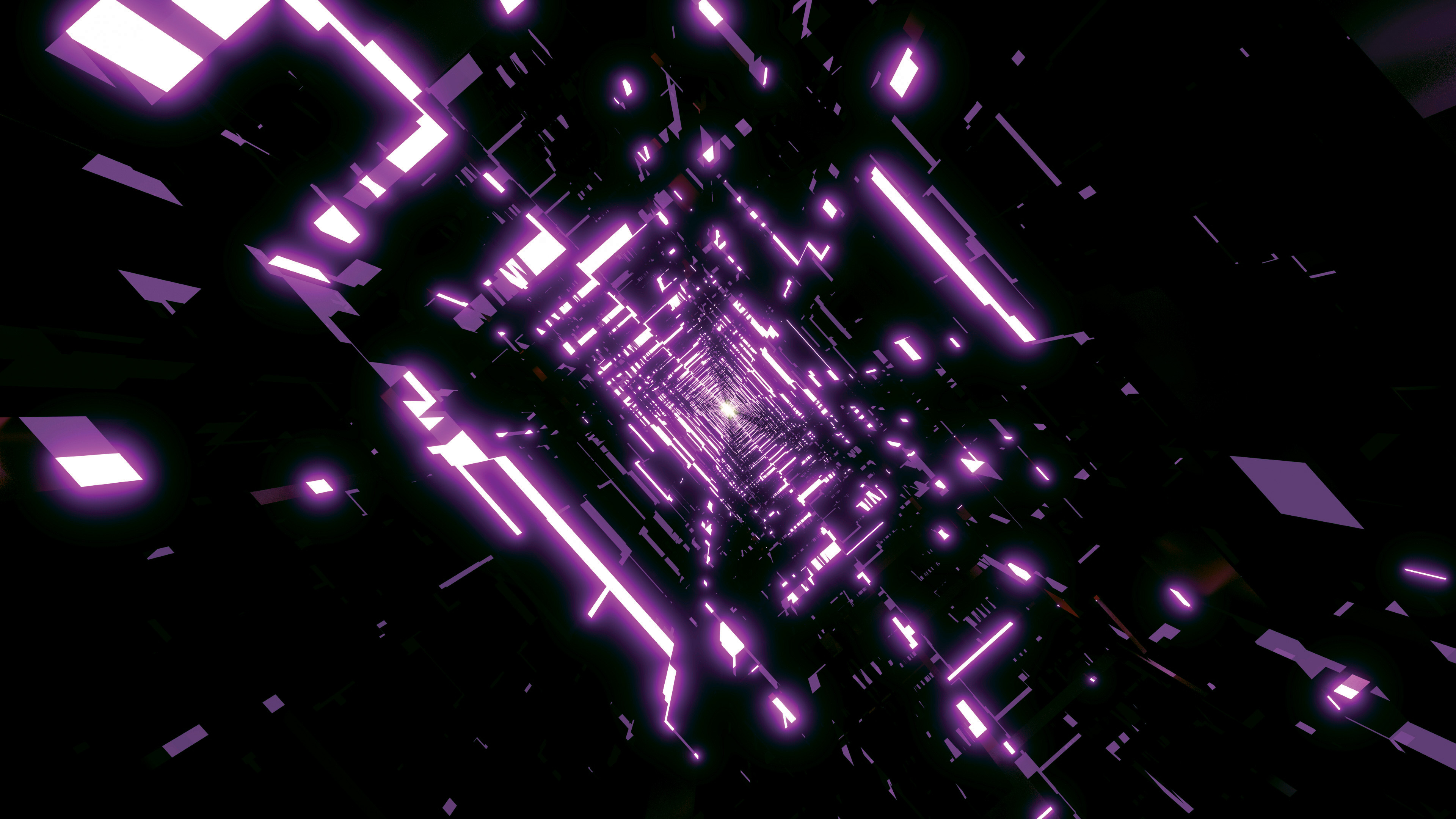 3d Abstract Black Digital Art Purple Square Tunnel 3840x2160