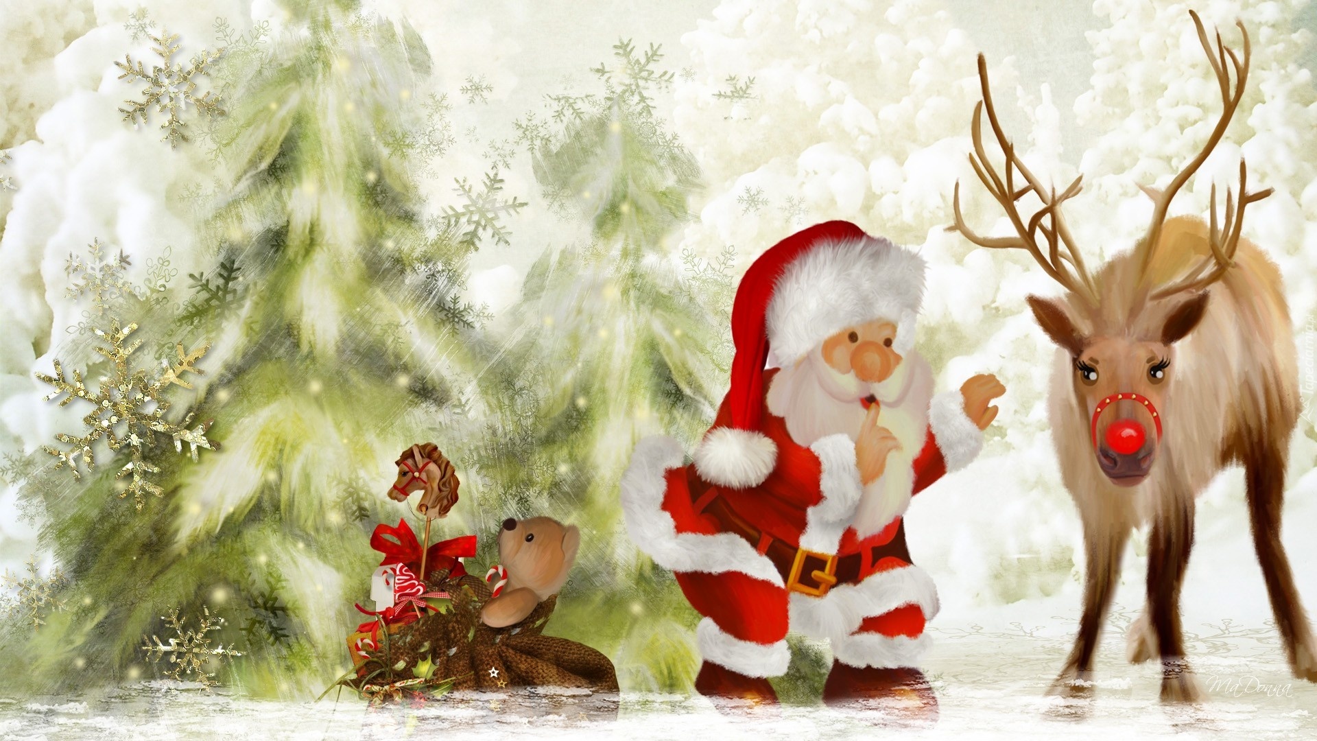Christmas Reindeer Rudolph Reindeer Santa 1920x1080