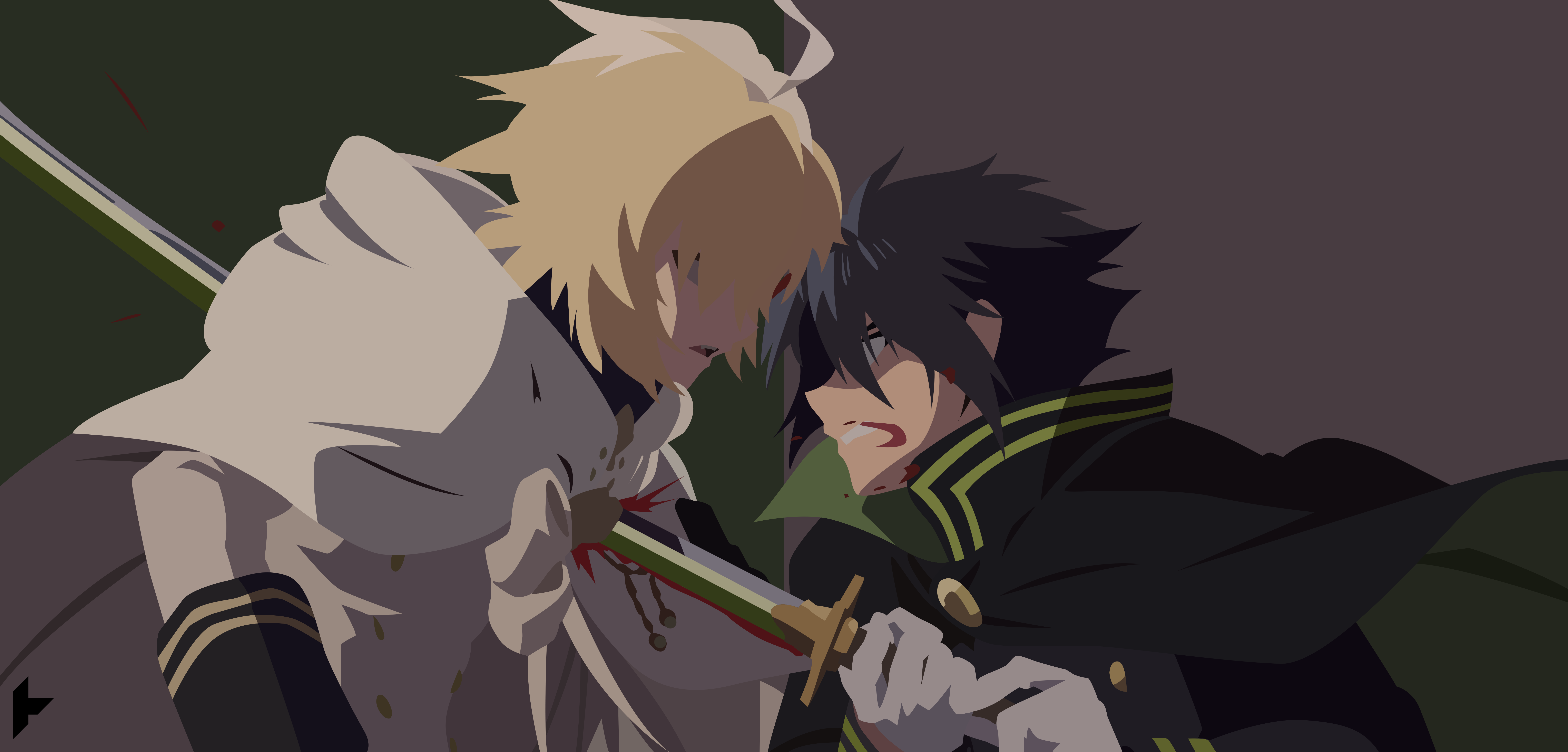 Anime Blood Boy Mikaela Hyakuya Minimalist Seraph Of The End Sword Weapon Y Ichir Hyakuya 7680x3682