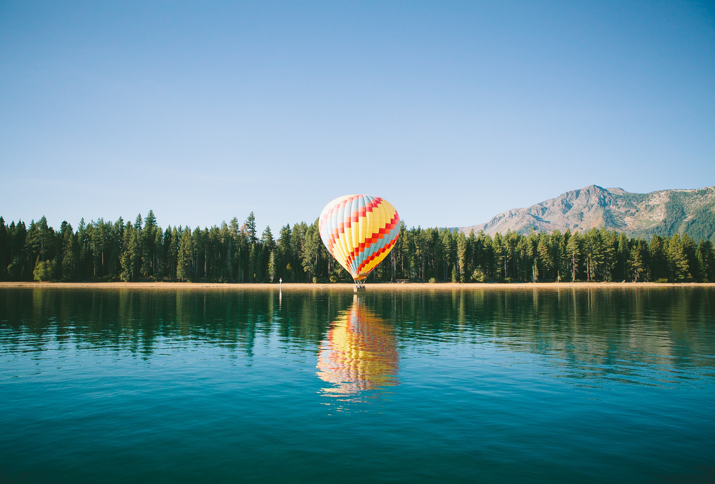 Forest Hot Air Balloon Lake Mountain Reflection South Lake Tahoe Tree 2465x1669