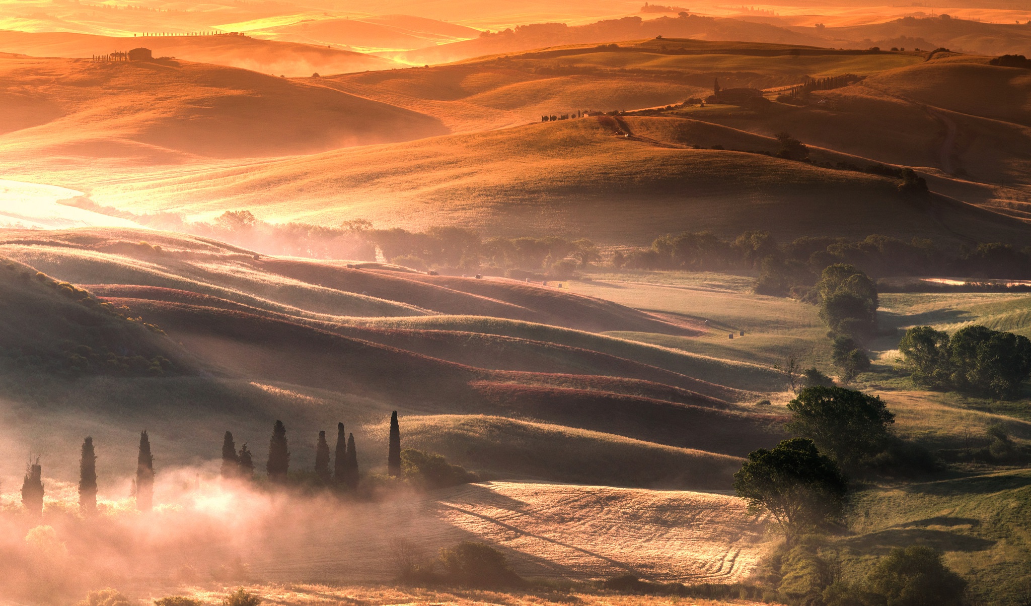 Hill Italy Landscape Sunrise Tuscany 2048x1203