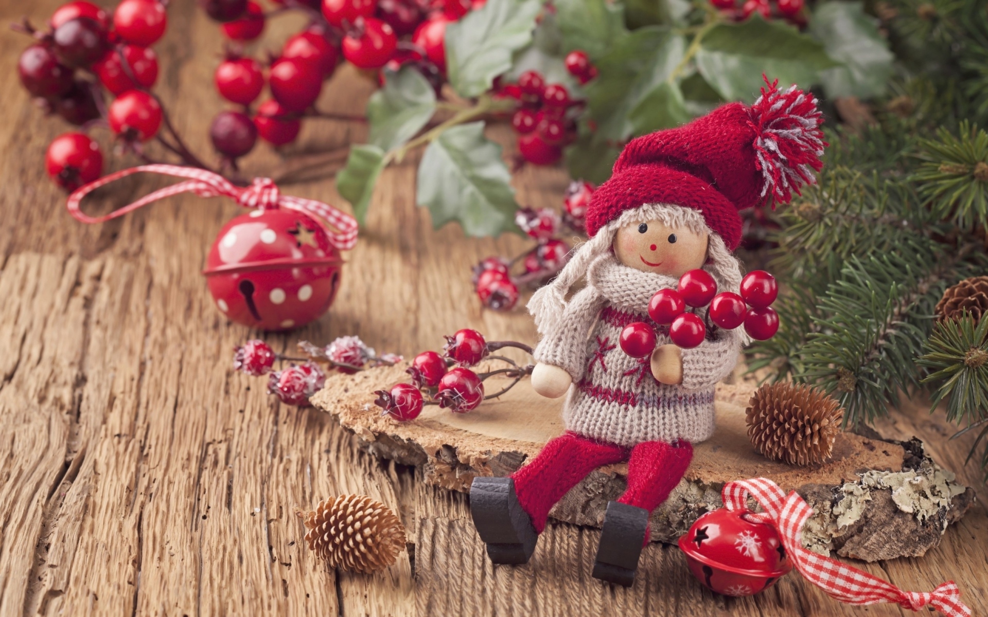 Christmas Decoration Doll Pine Cone Wood 1920x1200