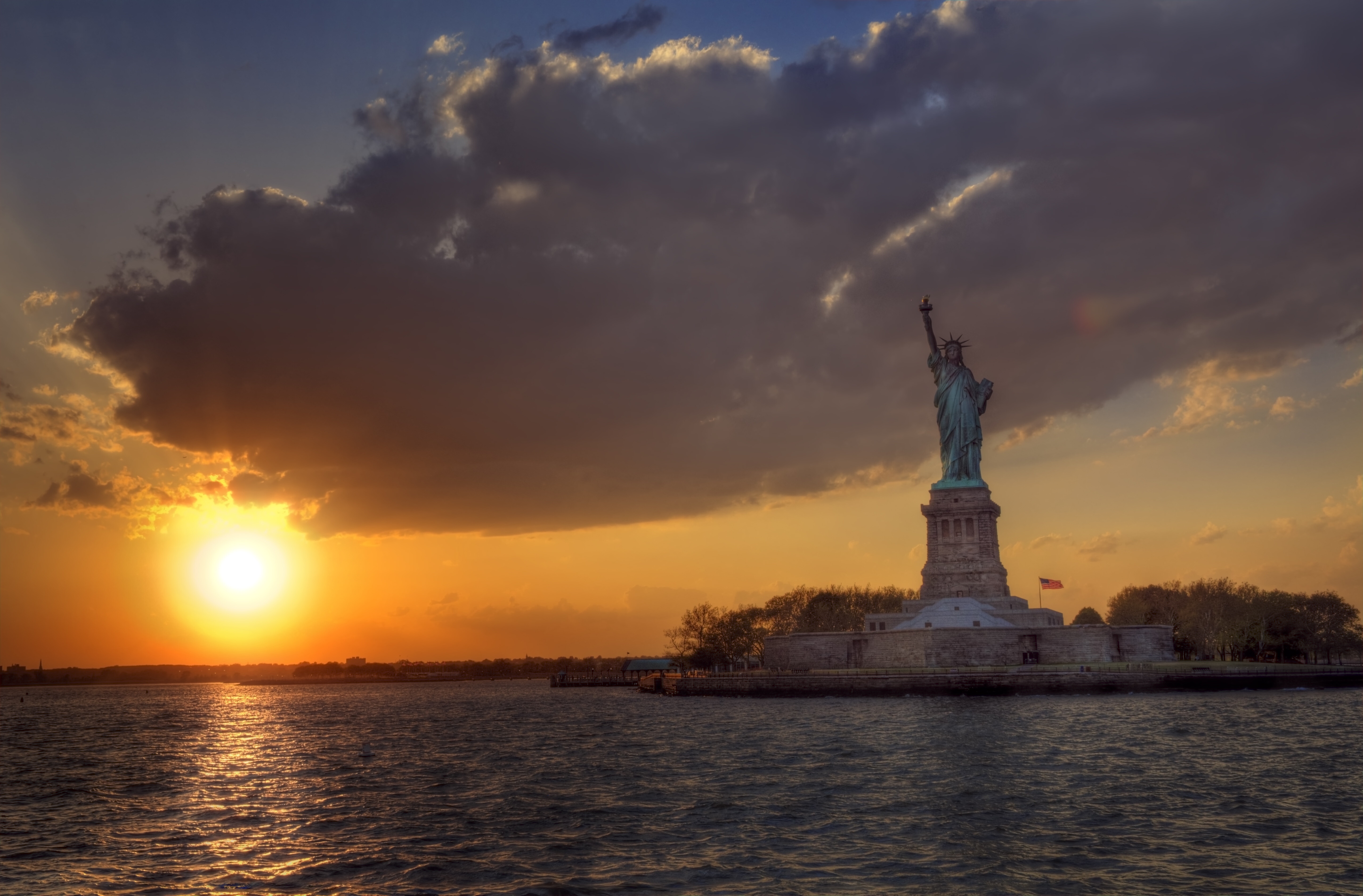 Statue Of Liberty Sun Sunrise Usa 5788x3806