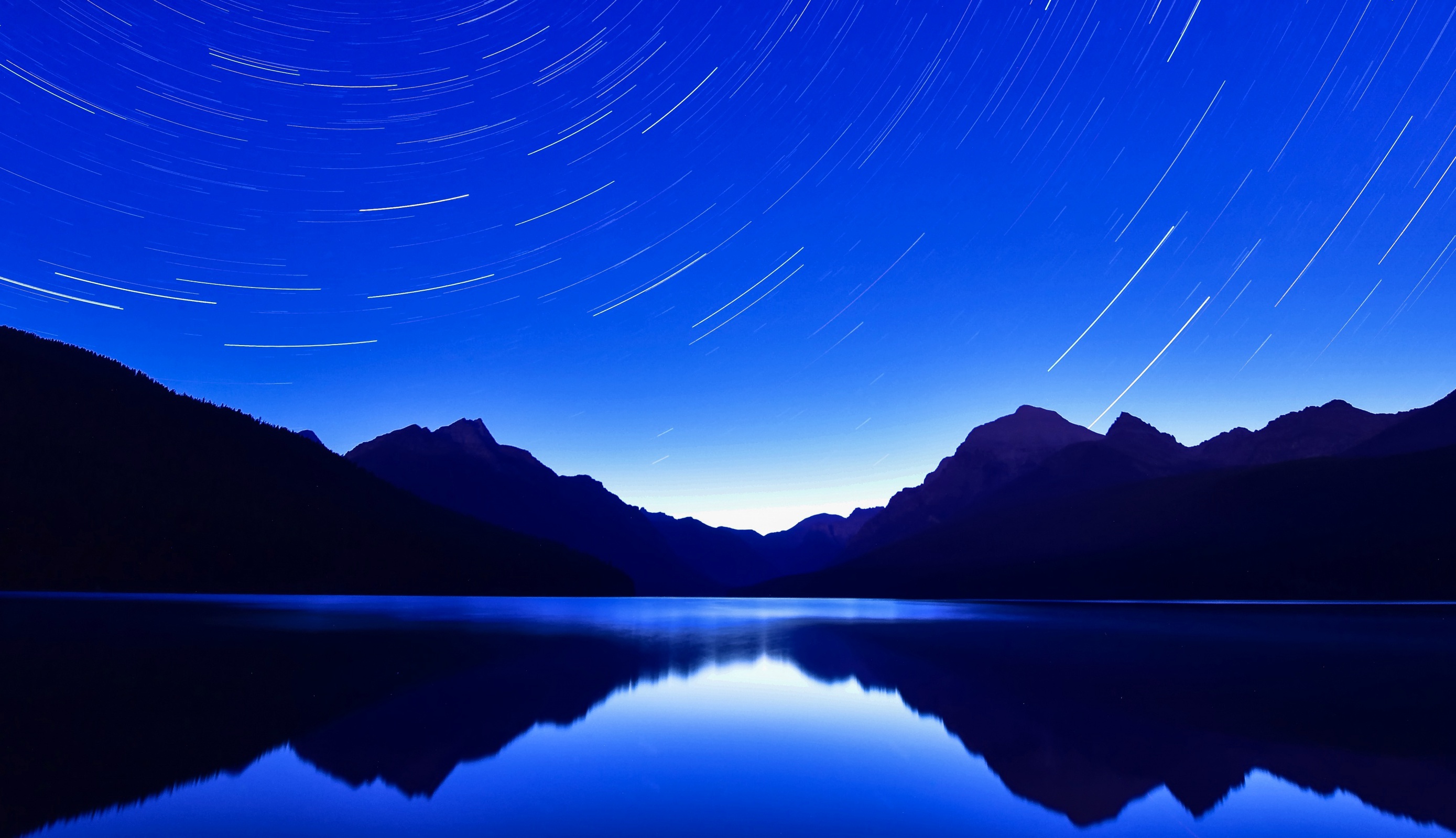 Blue Lake Mountain Nature Night Reflection Star Trail Stars 2778x1600