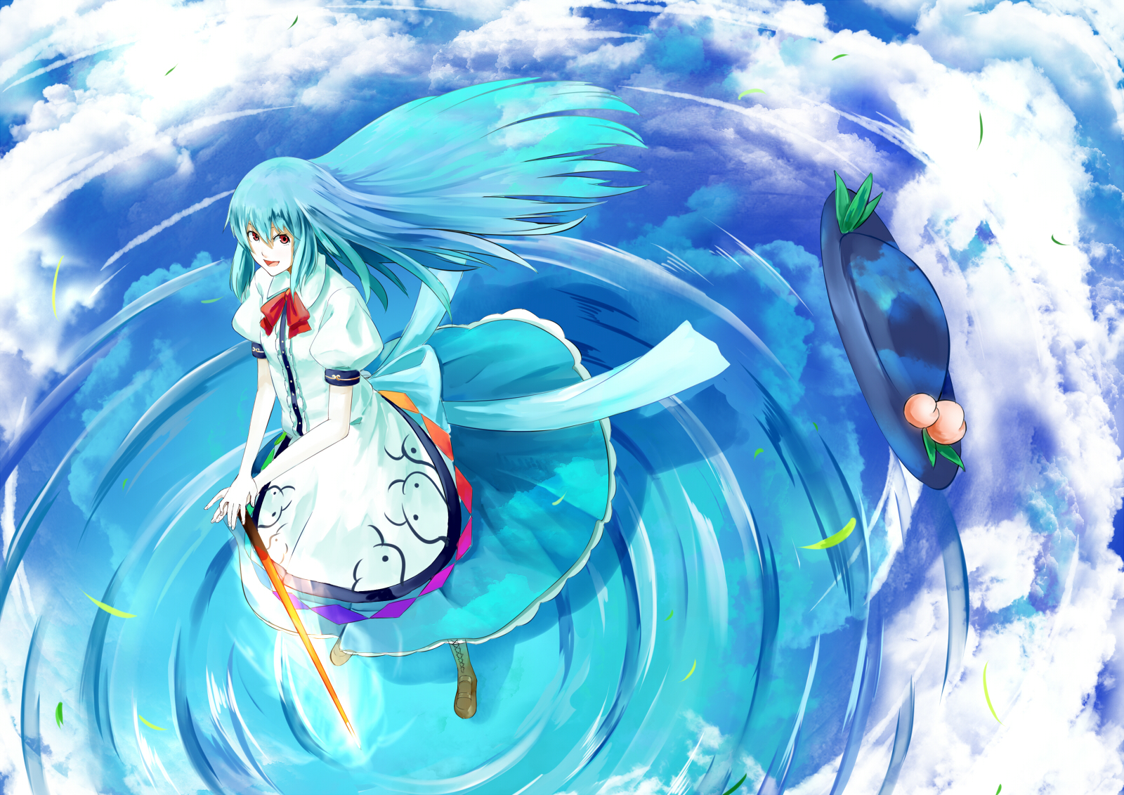 Blue Hair Cloud Hat Long Hair Sky Smile Sword Tenshi Hinanawi Touhou 1600x1131