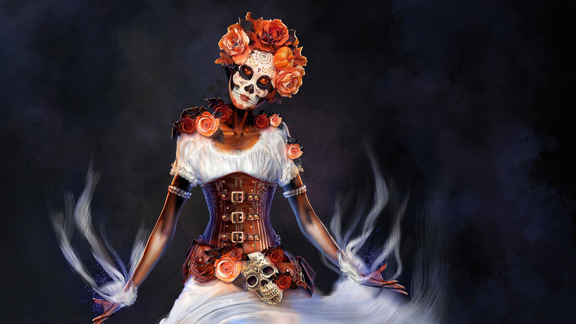 Corset Day Of The Dead Fantasy Girl Steampunk 1920x1080