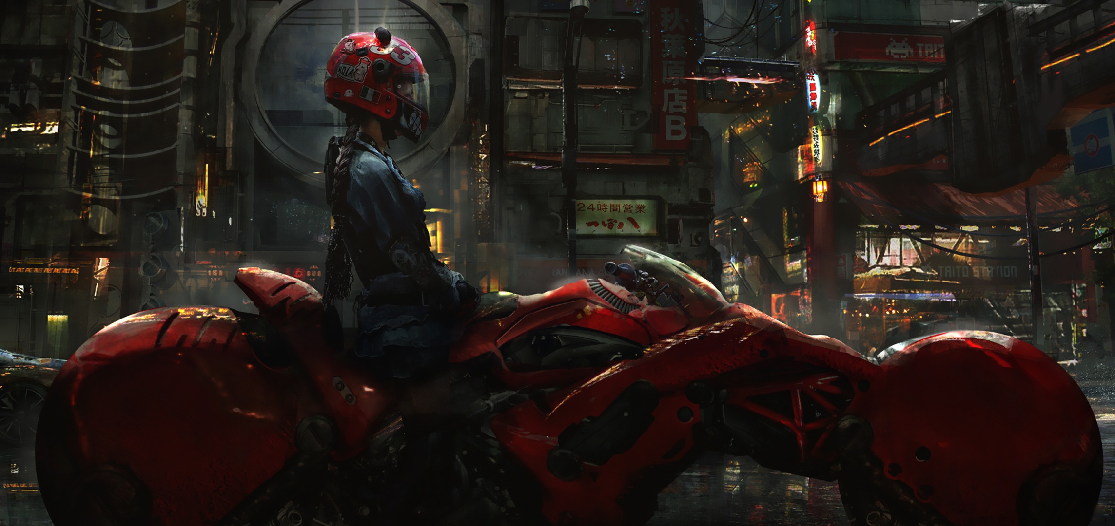 Bike Biker Cyberpunk Futuristic Girl Motorcycle Vehicle Woman 2287x1080