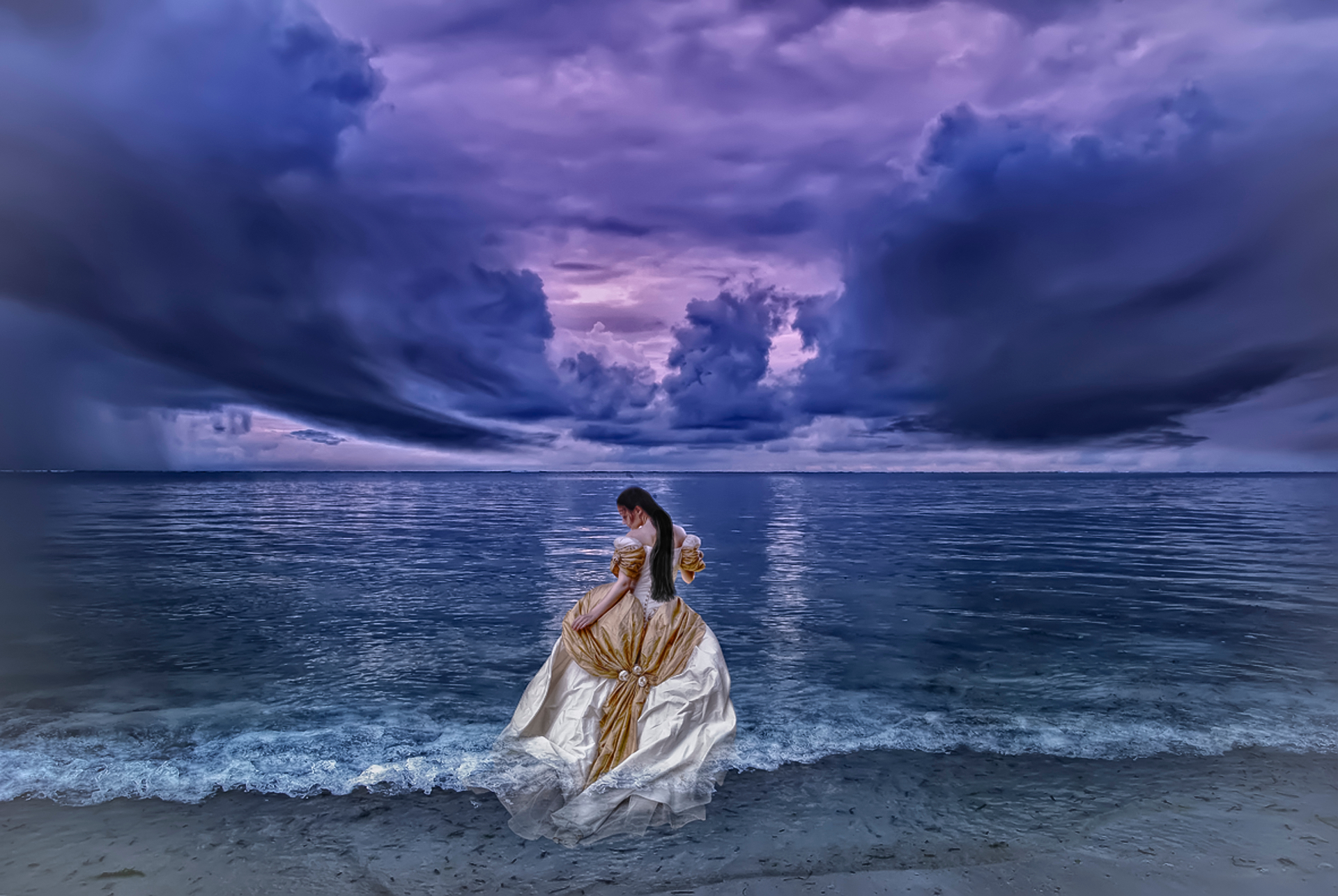 Artistic Gown Horizon Ocean Woman 1920x1286
