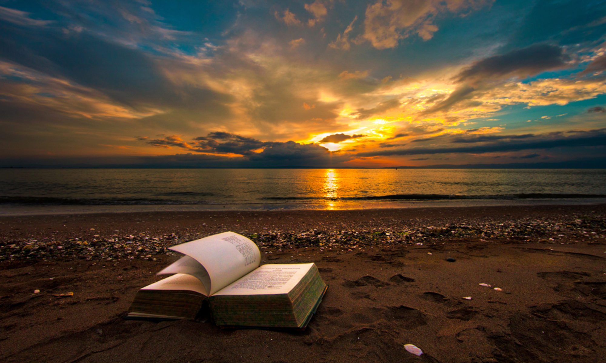 Beach Book Horizon Ocean Sea Sunset 2000x1200