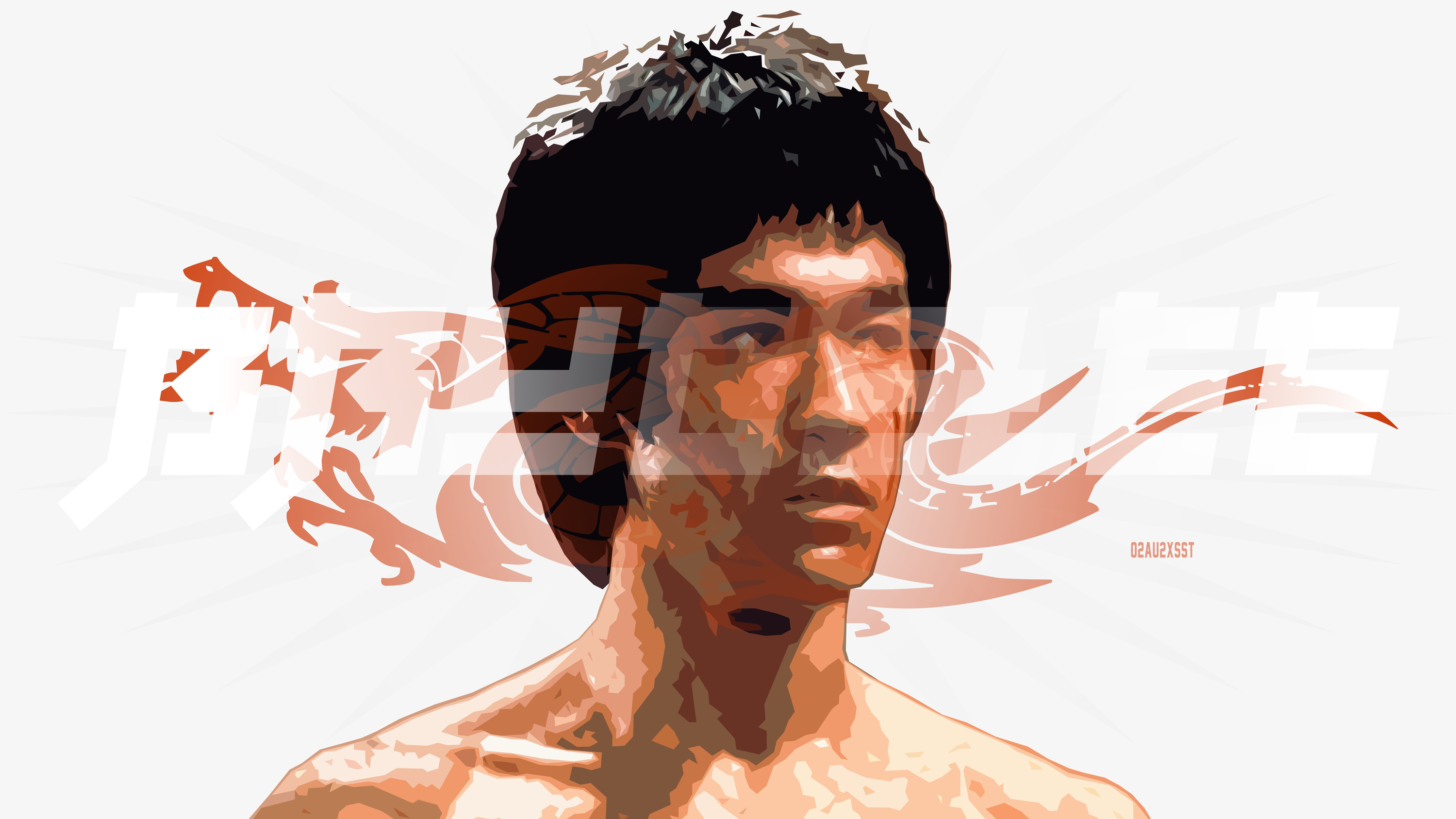 Actor Artistic Bruce Lee Digital Art Dragon Face Kung Fu Movie Portrait 3000x1688