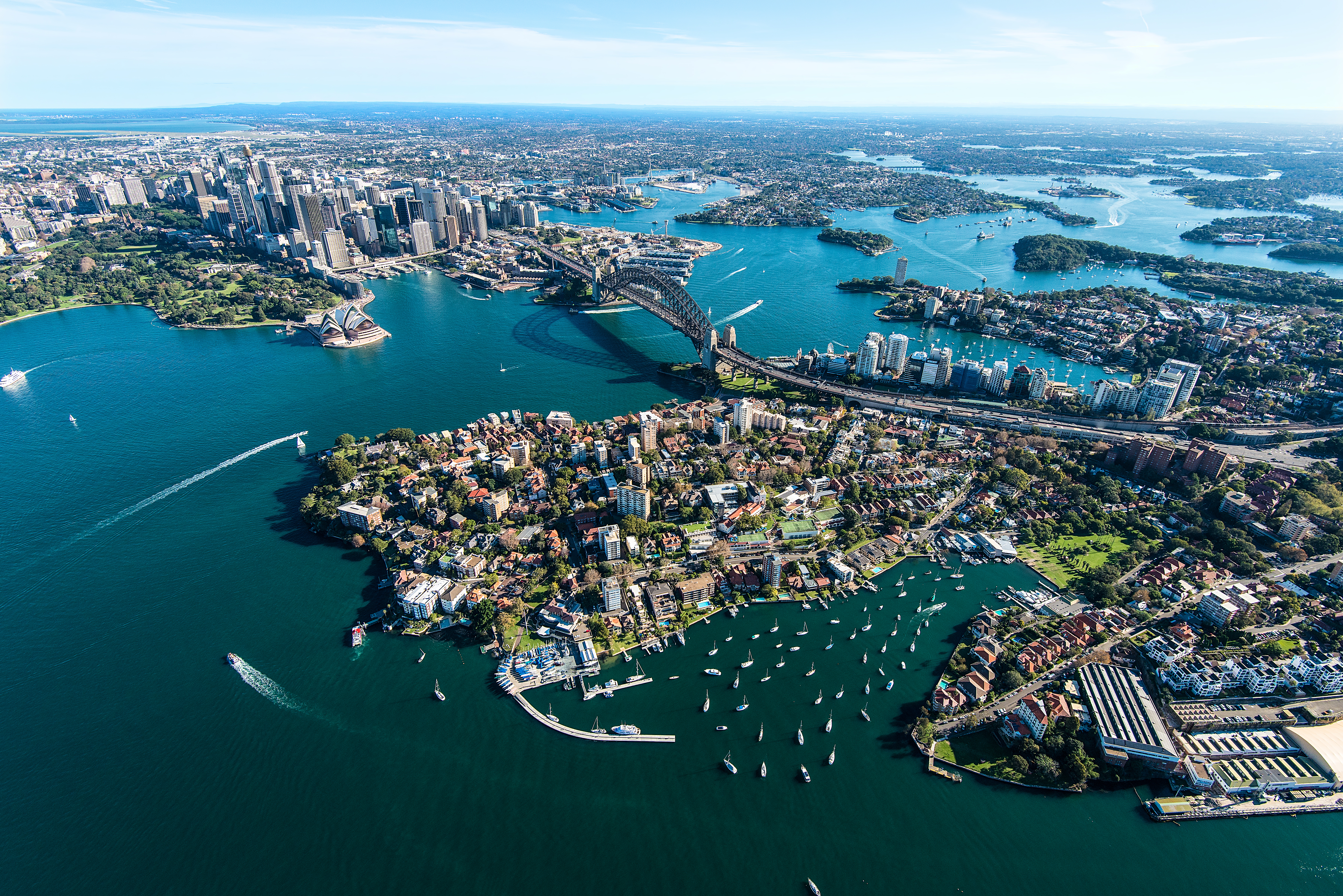 Aerial Australia Boat City Cityscape Horizon Sydney Sydney Harbour Sydney Harbour Bridge 5000x3337