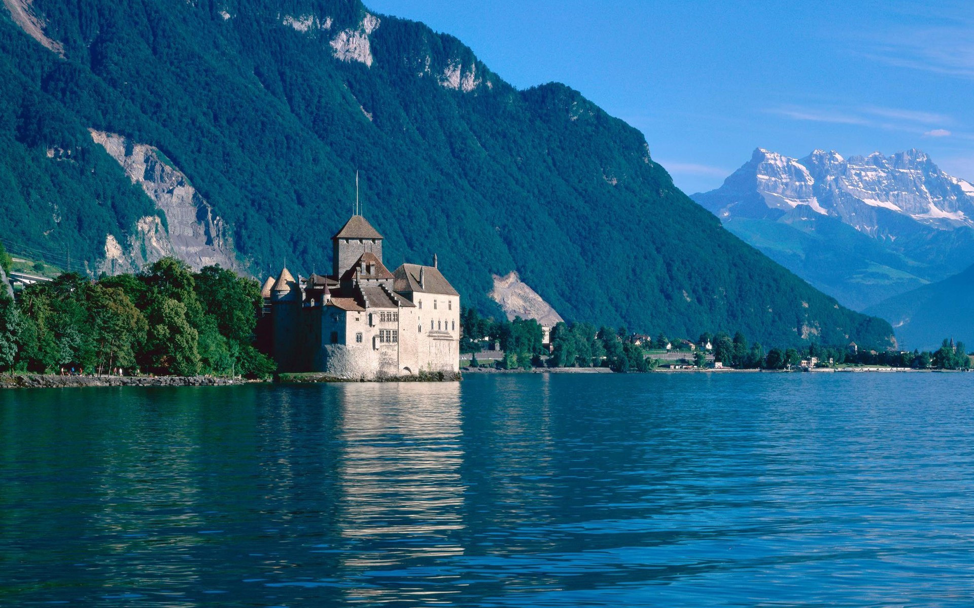 Castle Chateau De Chillon Lake Mountain Switzerland Veytaux 1920x1200