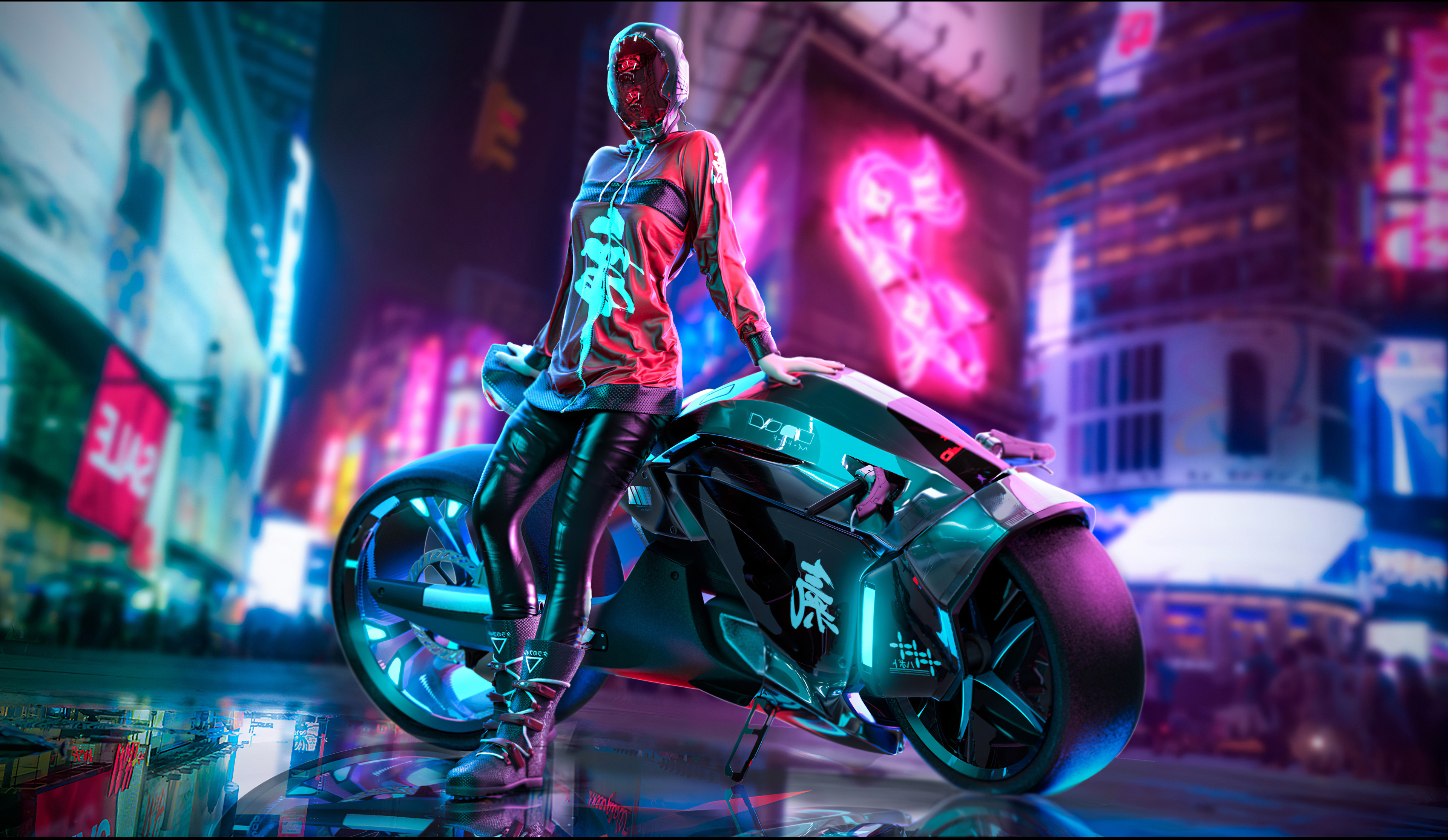 Cyberpunk Cyberpunk 2077 Women Standing Bikes Futuristic City Futuristic Artwork Fan Art Digital Art 3840x2228