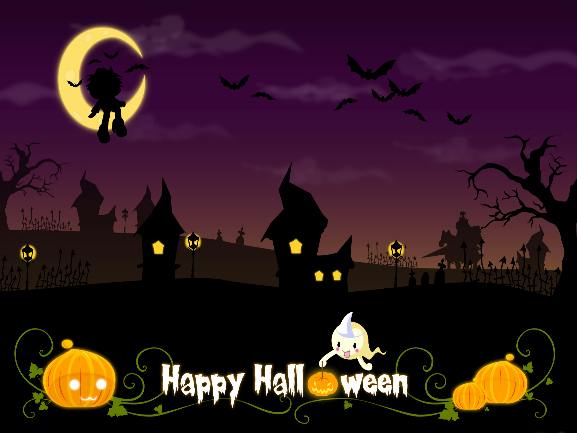 Bat Ghost Halloween Happy Halloween Holiday Jack O 039 Lantern Moon Night 1920x1440