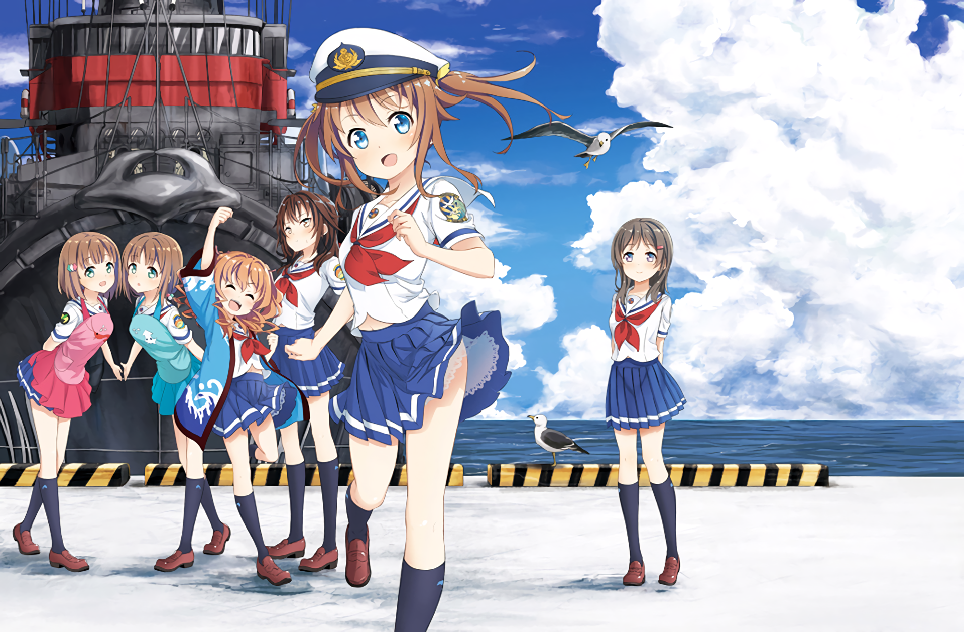 Akane Kinesaki Akeno Misaki Haifuri High School Fleet Hiromi Kuroki Homare Kinesaki Maron Yanagiwara 1920x1258