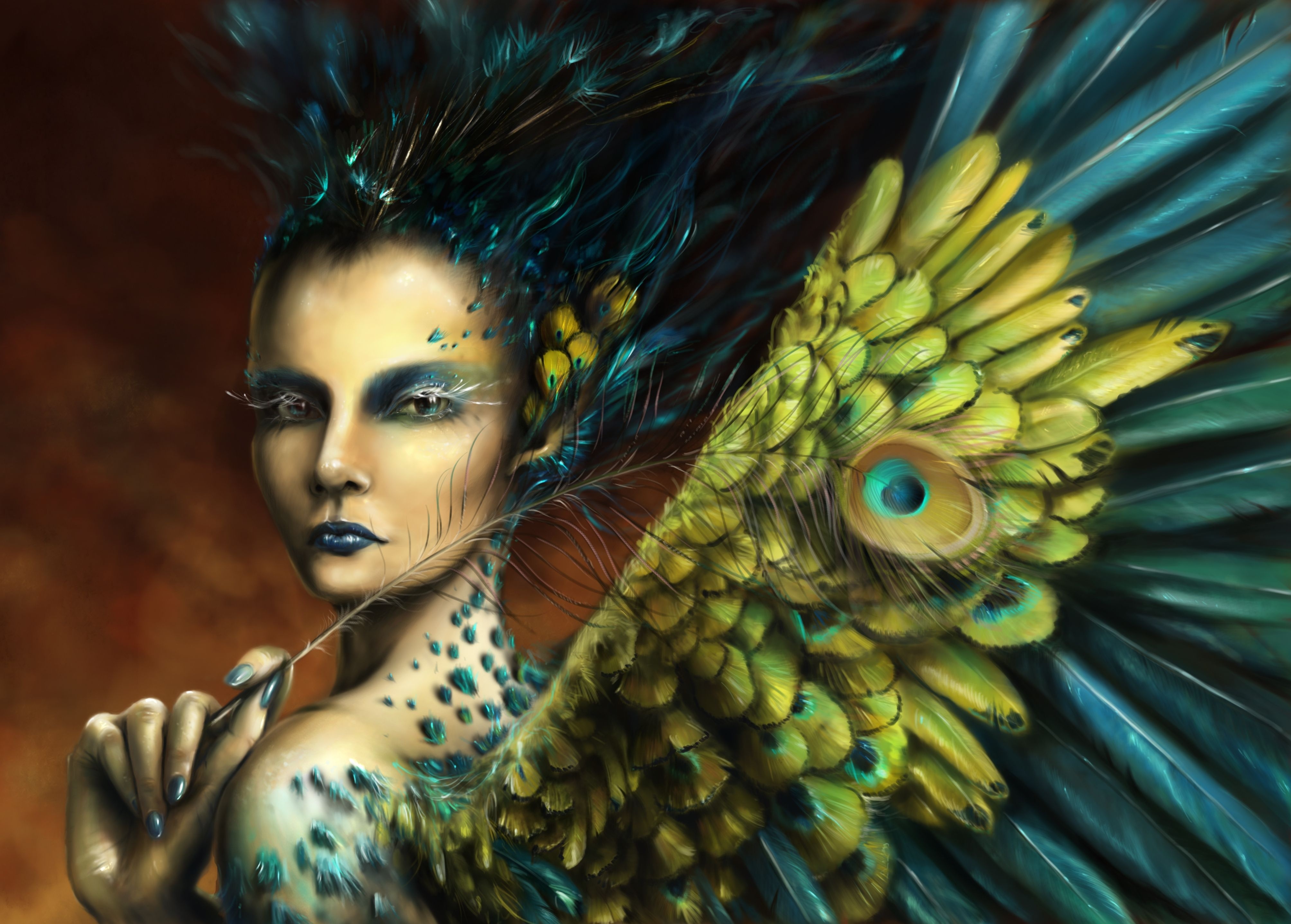 Fantasy Feather Peacock Woman 4016x2876