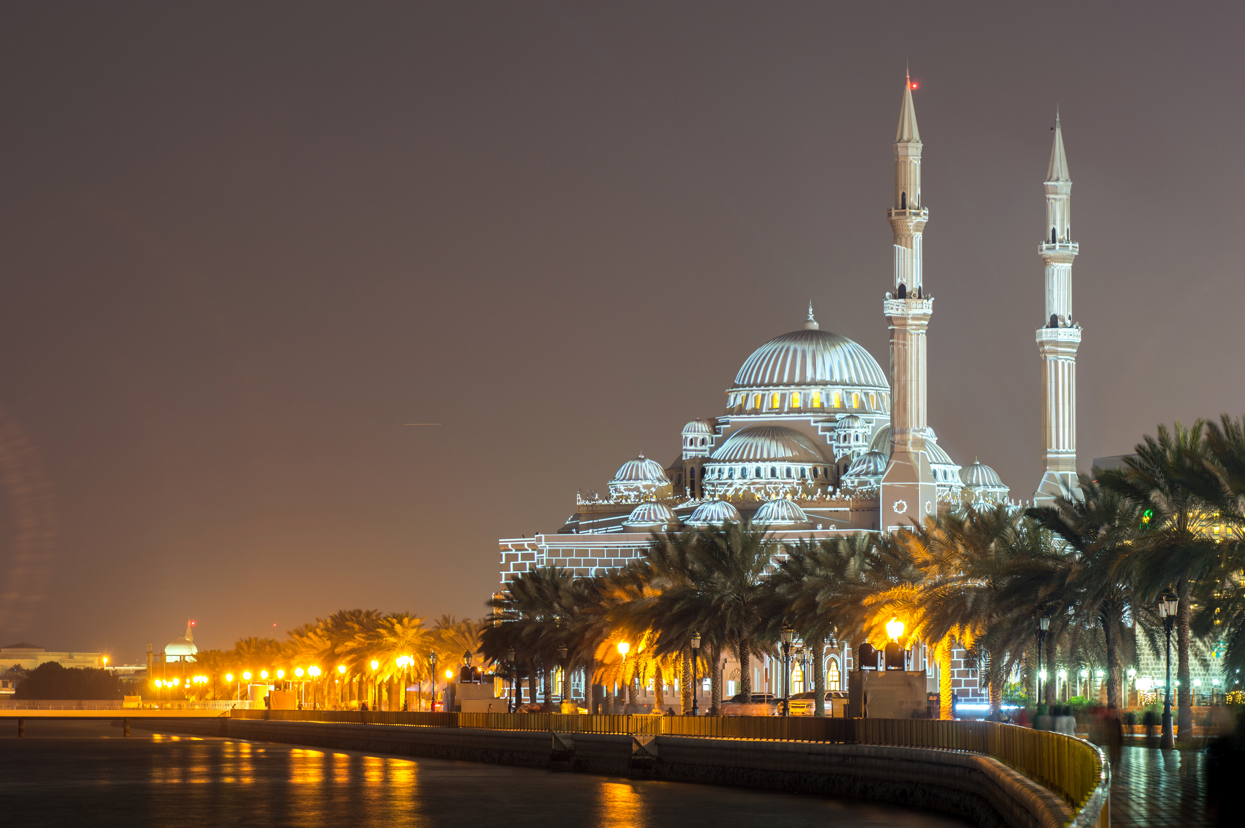 Al Noor Mosque Architecture Building Night Sharjah United Arab Emirates 4000x2660