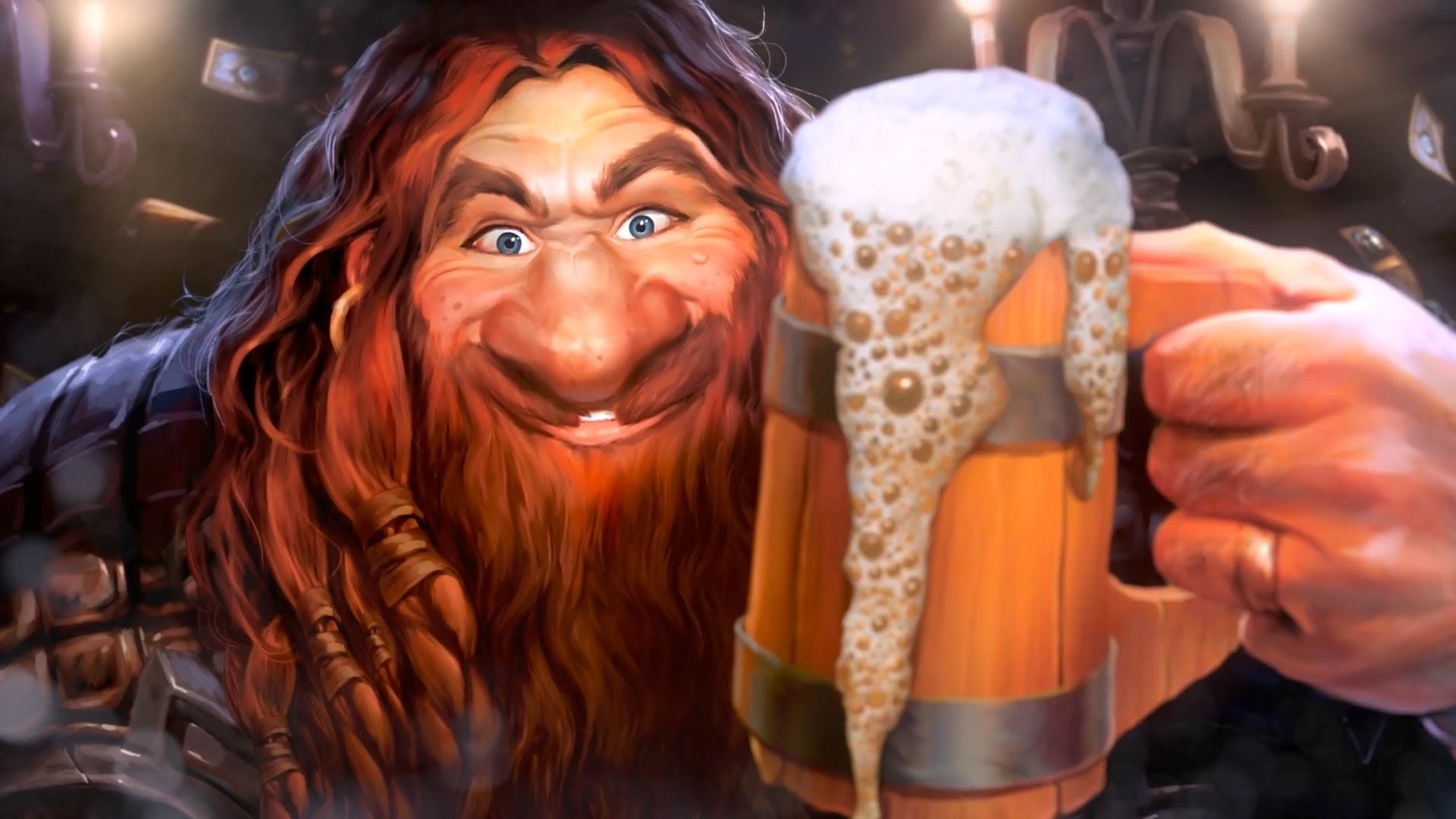 Beer Blue Eyes Dwarf Face Hearthstone Heroes Of Warcraft Red Hair Smile 1920x1080