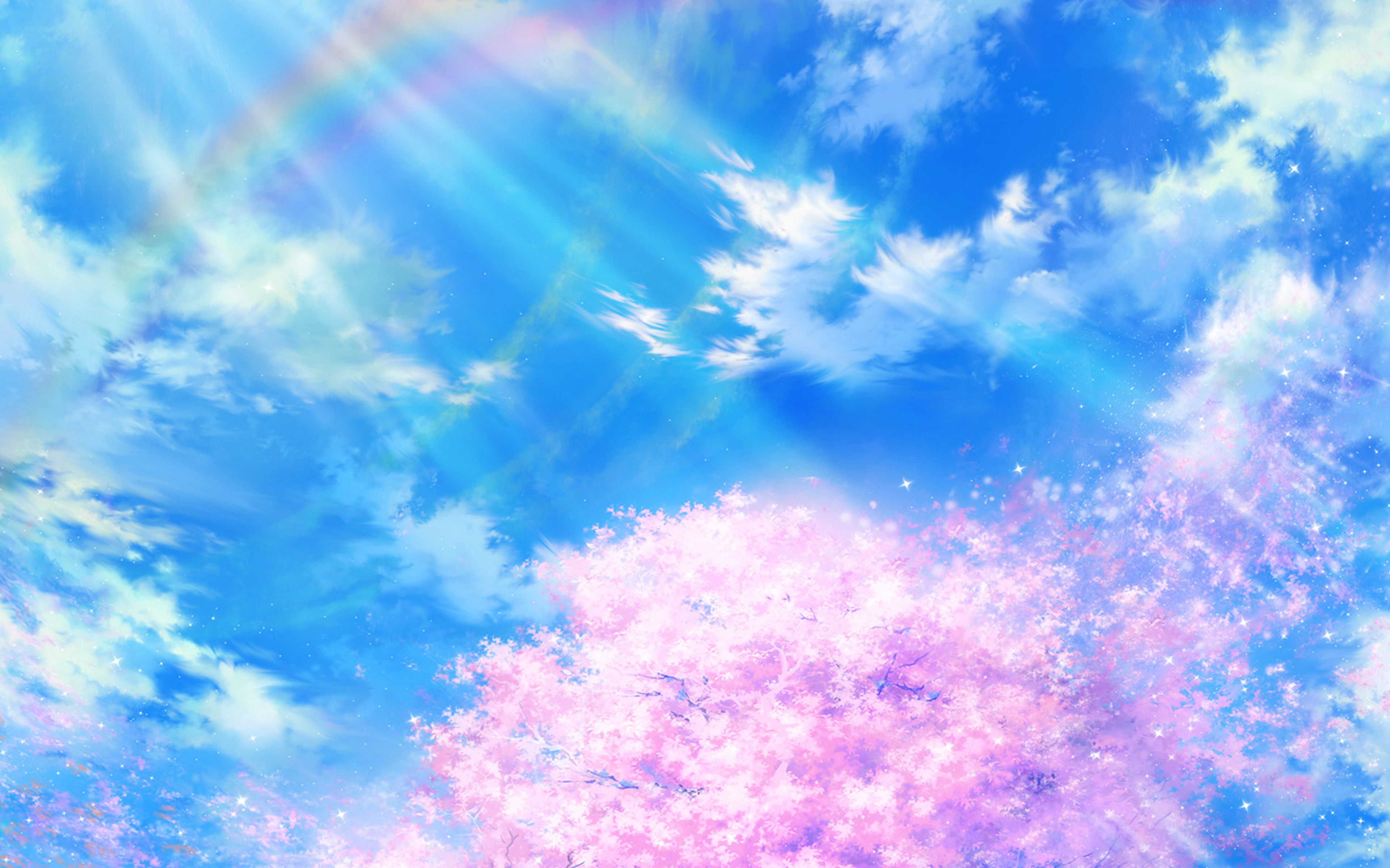 Cloud Rainbow Sakura Blossom Sky Spring 3840x2400
