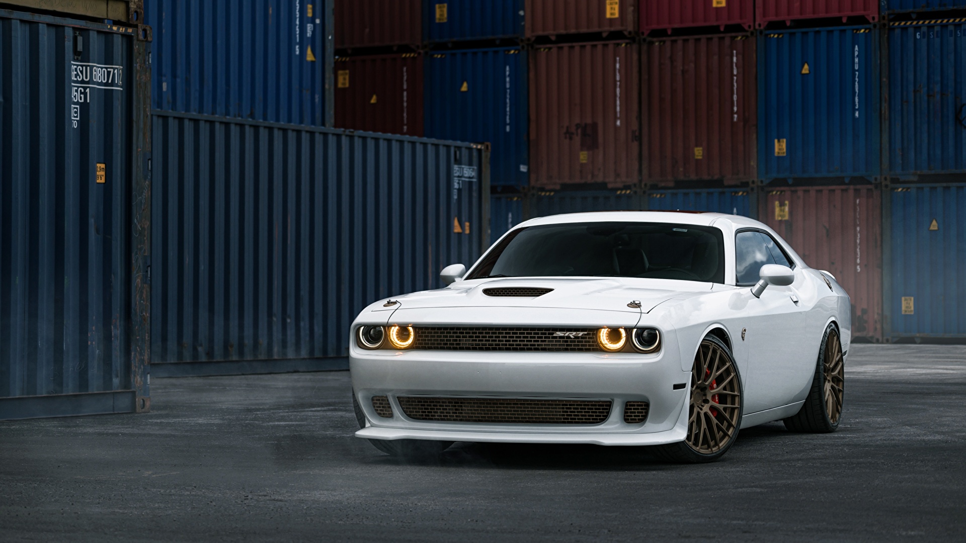 Container Dodge Challenger Srt Muscle Car White Car 1920x1080