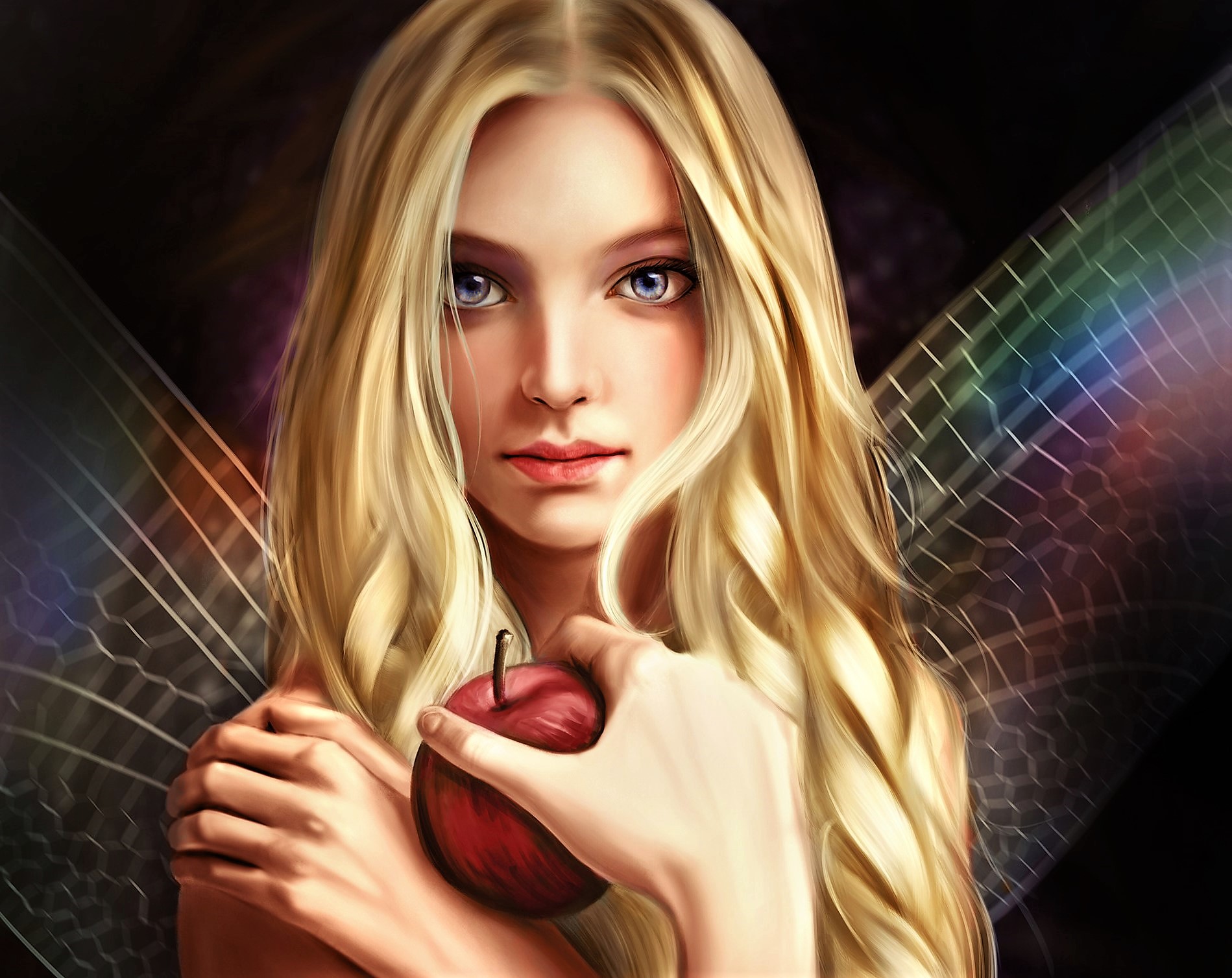 Apple Artistic Blonde Fairy Fantasy Girl Wings Woman 1899x1508