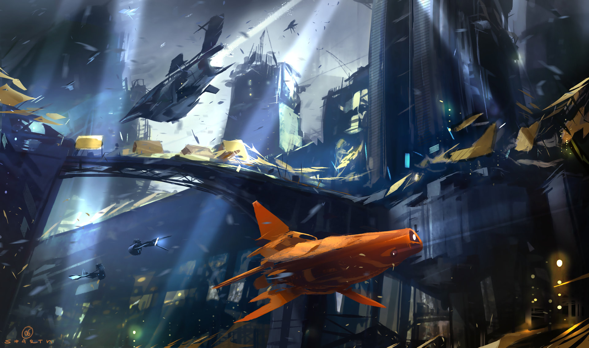 Aircraft Building City Futuristic Spotlight 1920x1135