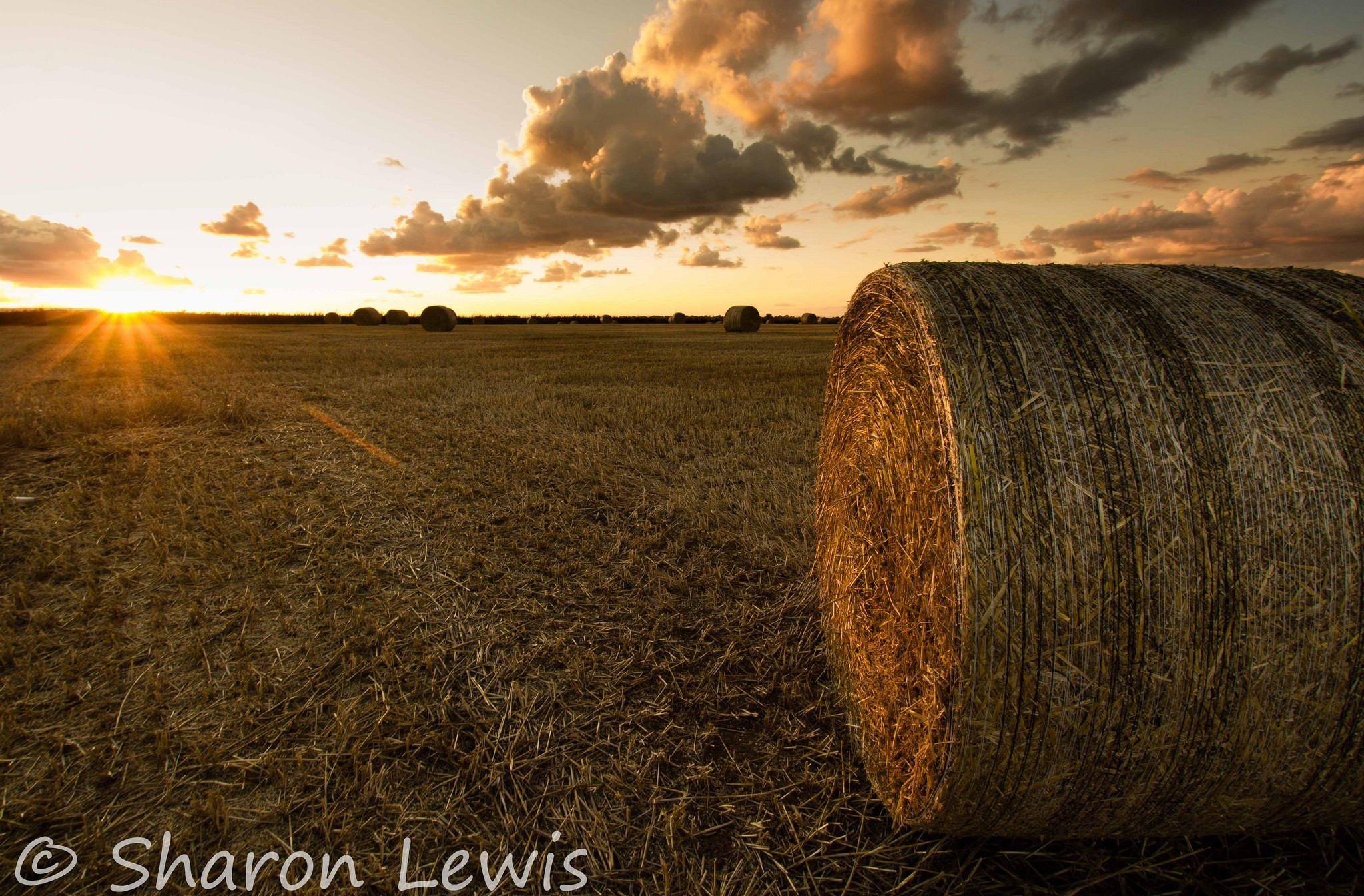 Haystack Stubble Field Sunset 2048x1345