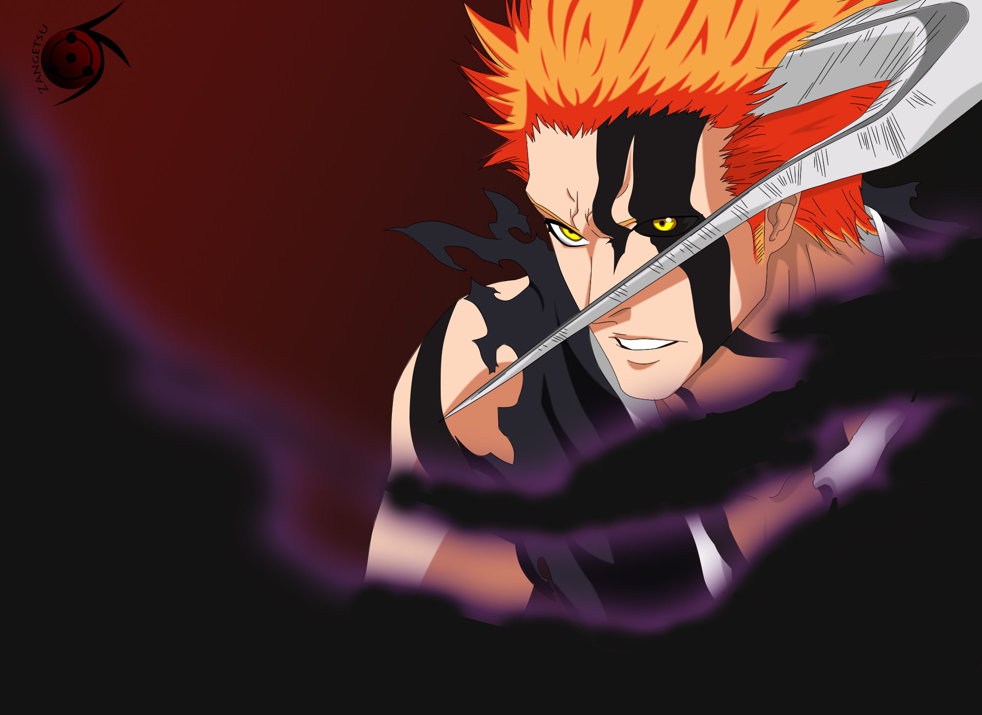 Bleach Hollow Bleach Horns Ichigo Kurosaki Orange Hair Yellow Eyes 2012x1465