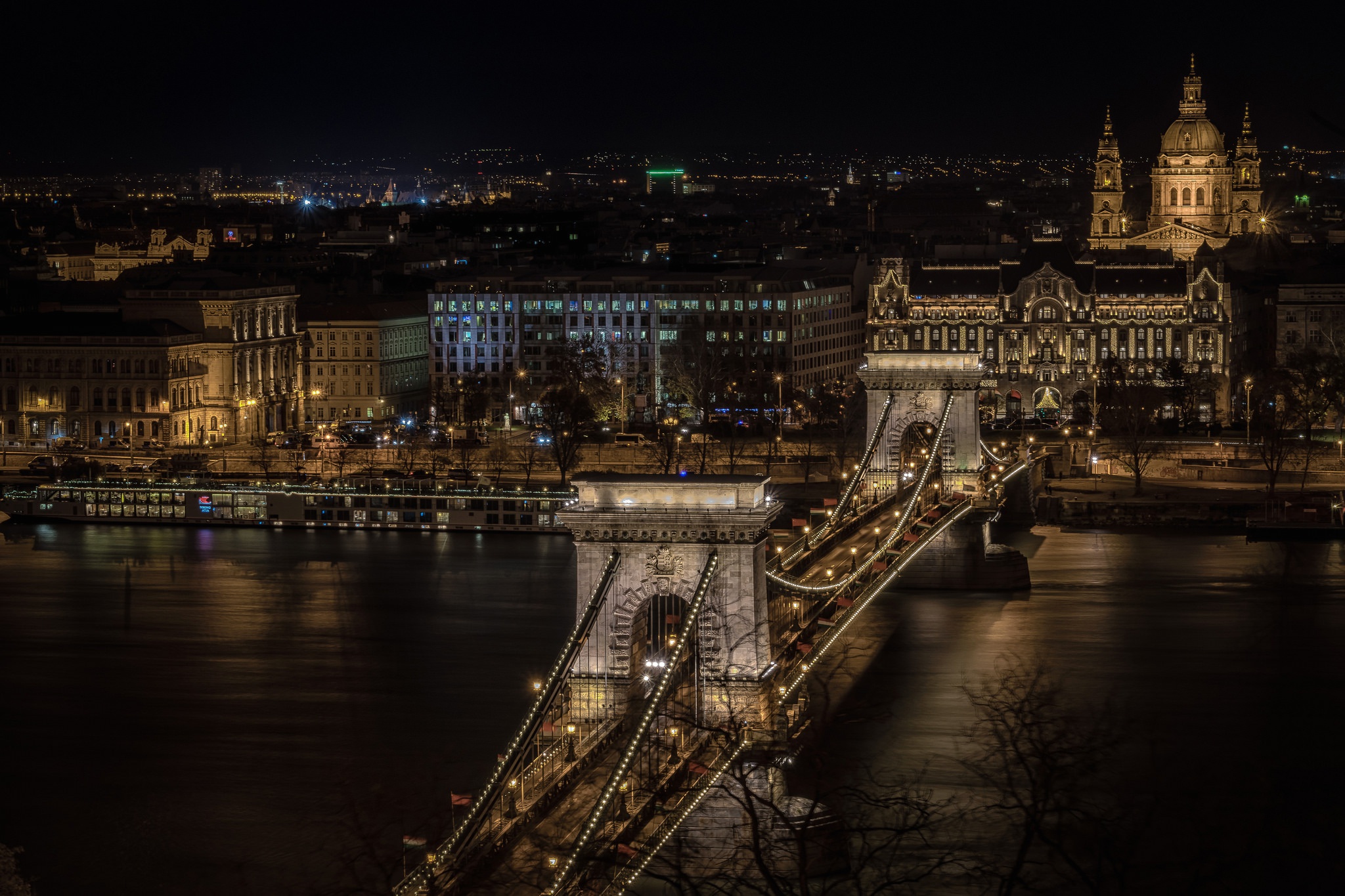 Bridge Budapest Chain Bridge City Danube Hungary Night River 2048x1365