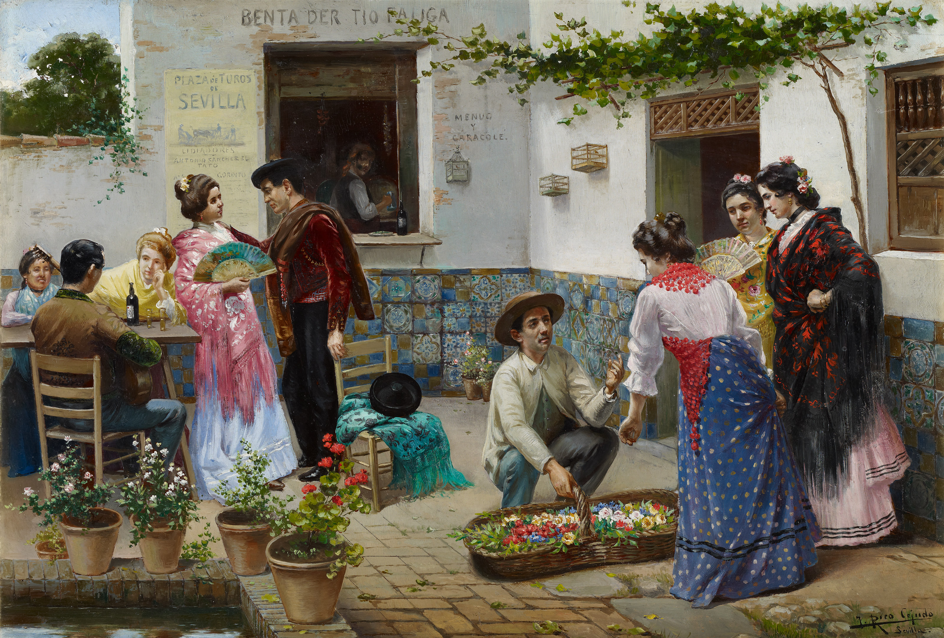 Andalusia Flower Painting People Seville Spain 3200x2161