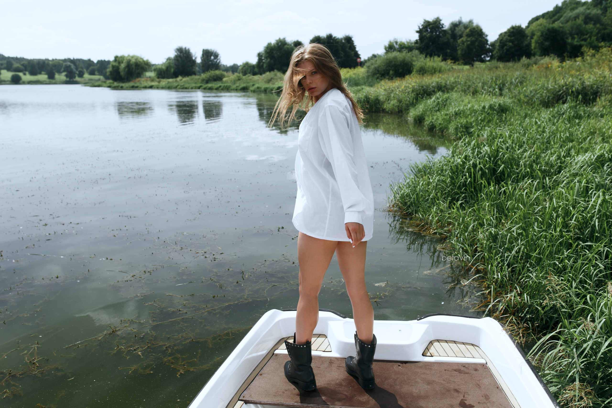 Women Alexander Belavin Shoes Water Boat Women Outdoors White Shirt Brunette Looking At Viewer White 2560x1707