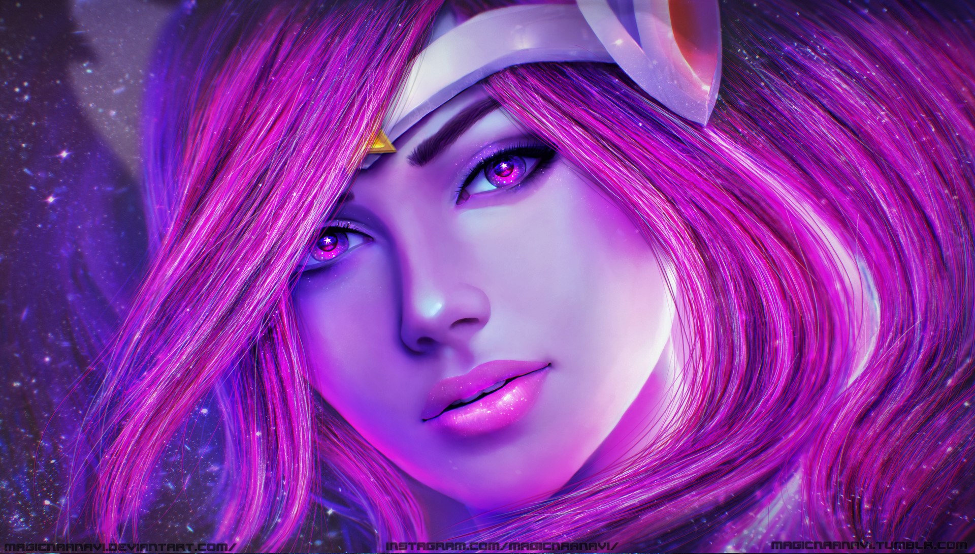 Face Fantasy Girl League Of Legends Lux League Of Legends Pink Eyes Pink Hair Purple Hair Star Guard 1920x1090