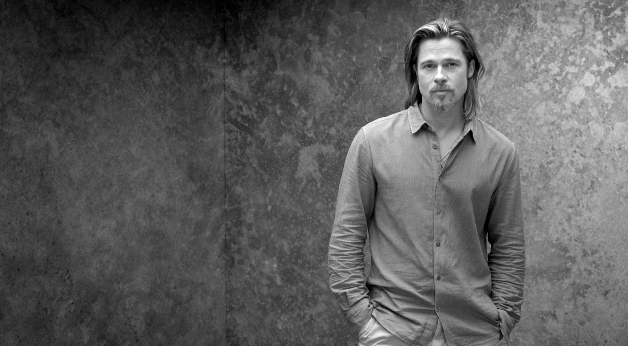 Actor Black Amp White Boy Brad Pitt Long Hair Man 2000x1104