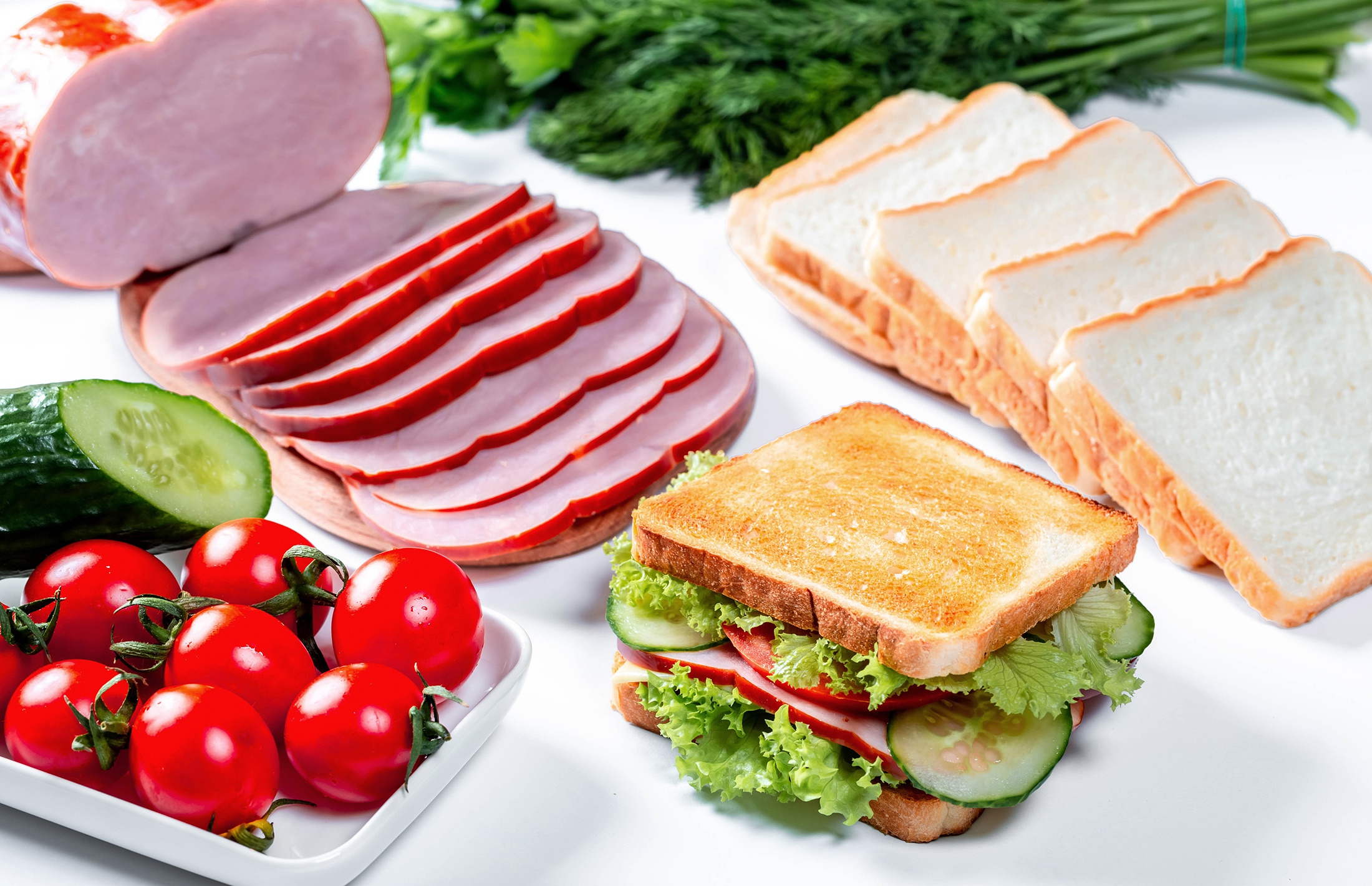 Bread Ham Sandwich Tomato 2200x1421