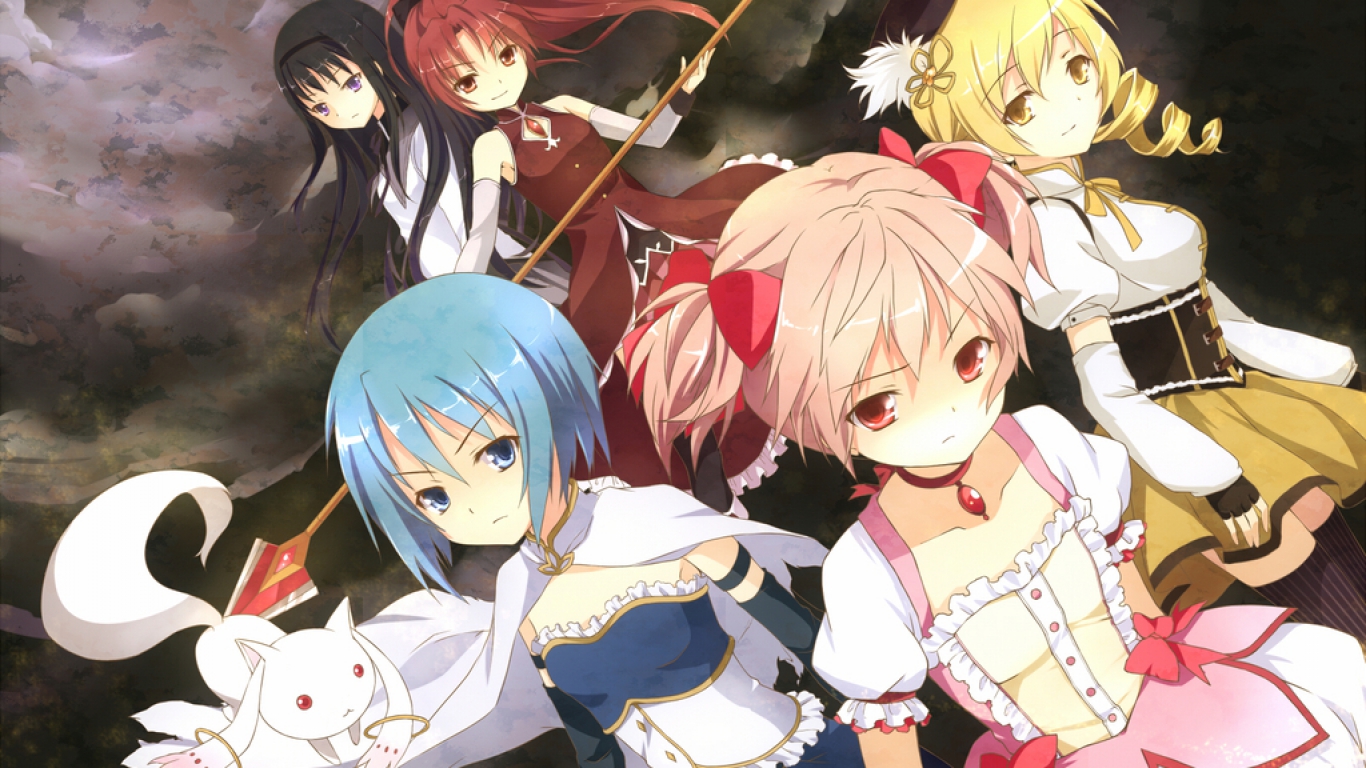 Homura Akemi Kyuubey Puella Magi Madoka Magica Ky Ko Sakura Madoka Kaname Mami Tomoe Sayaka Miki 1366x768