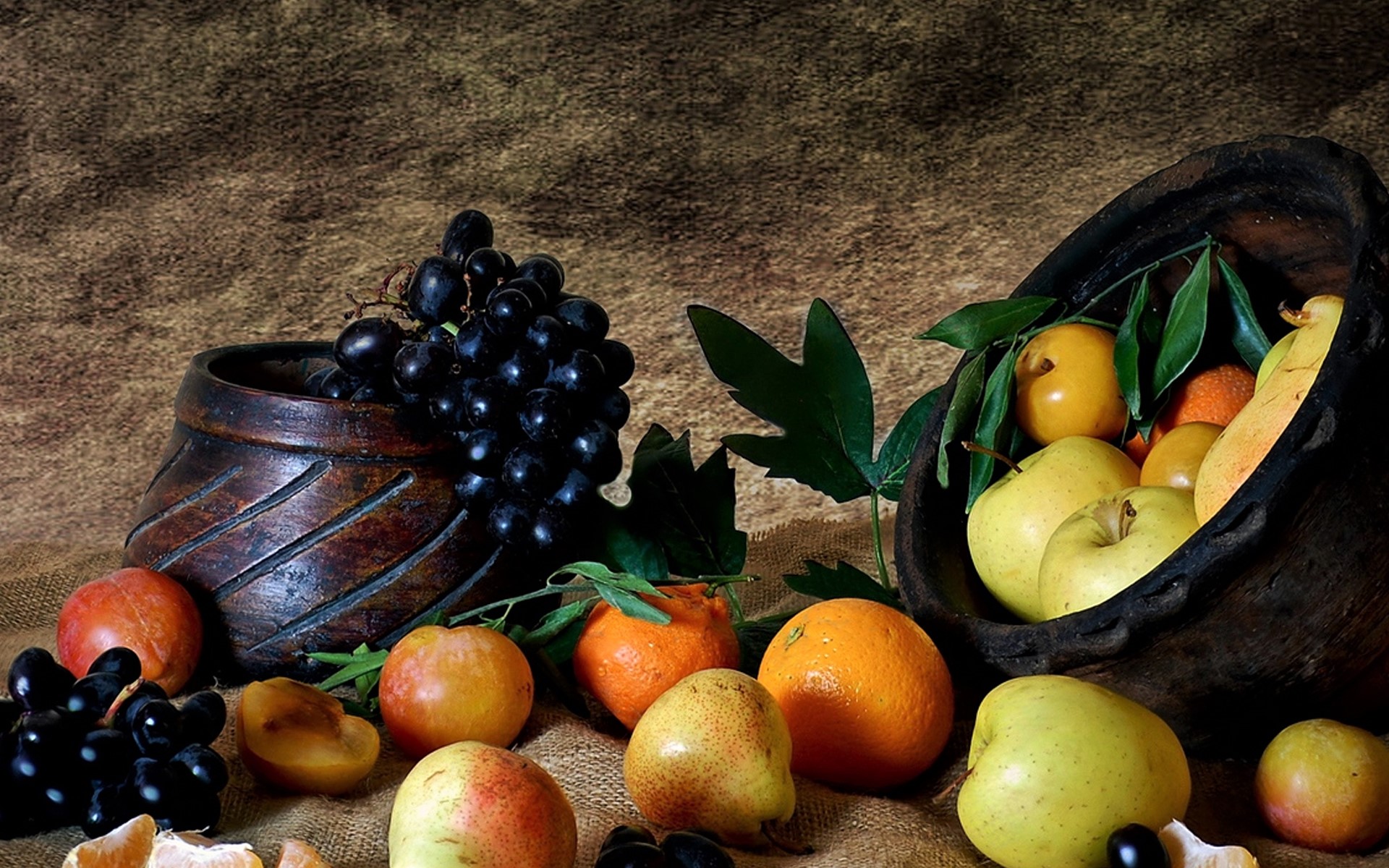 Apple Bowl Fruit Grapes Still Life Vase Orange Fruit 1920x1200