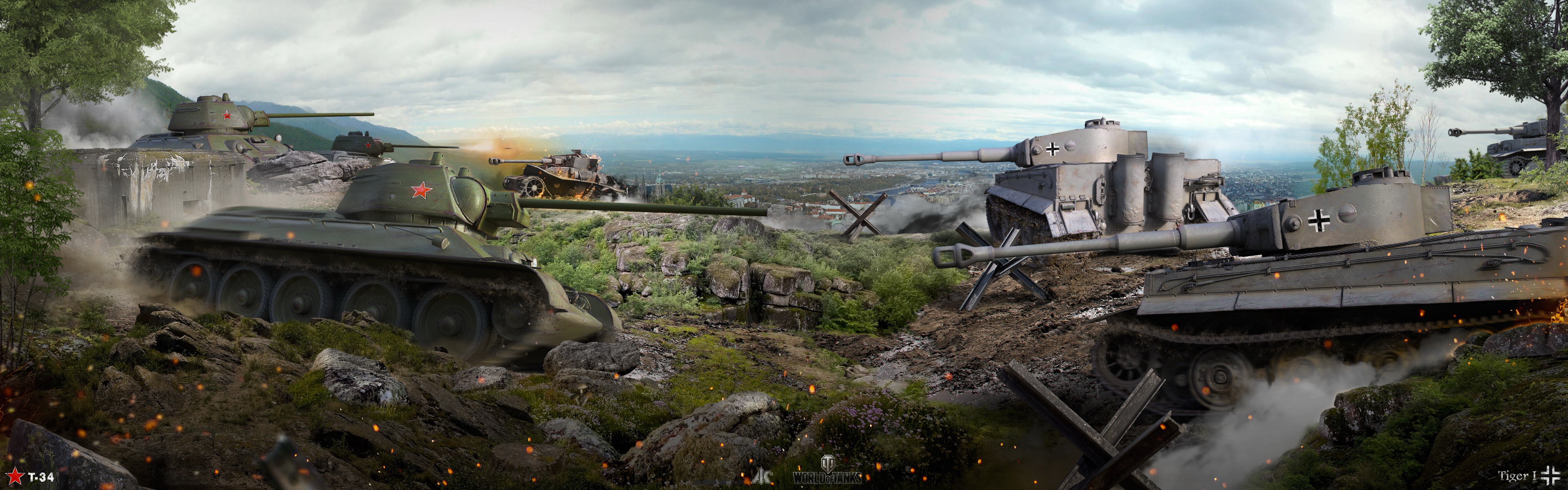 T 34 Tank Tiger I World Of Tanks 5120x1600