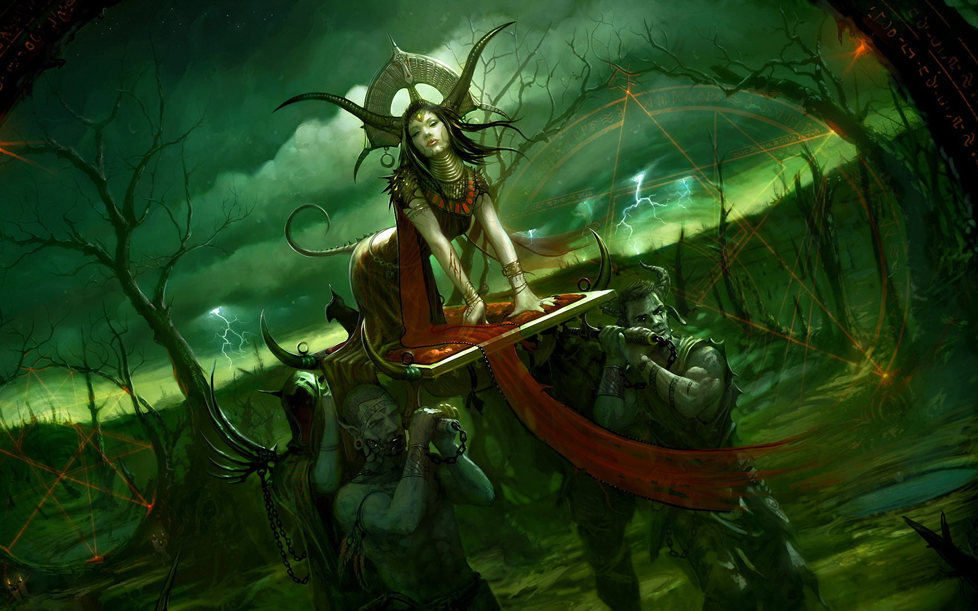 Dark Demon Horns Occult Tail Woman 1920x1200