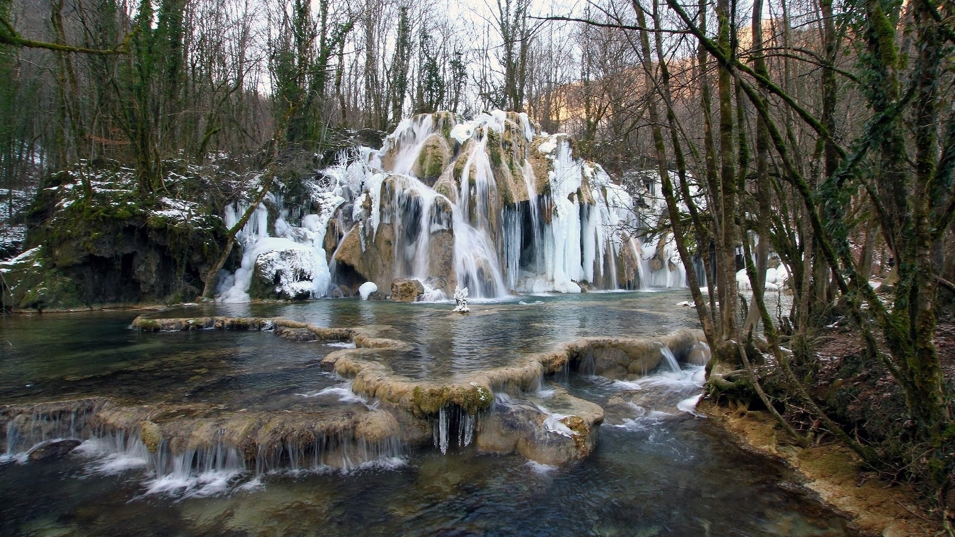 Frozen Nature Water Waterfall Winter 1920x1080