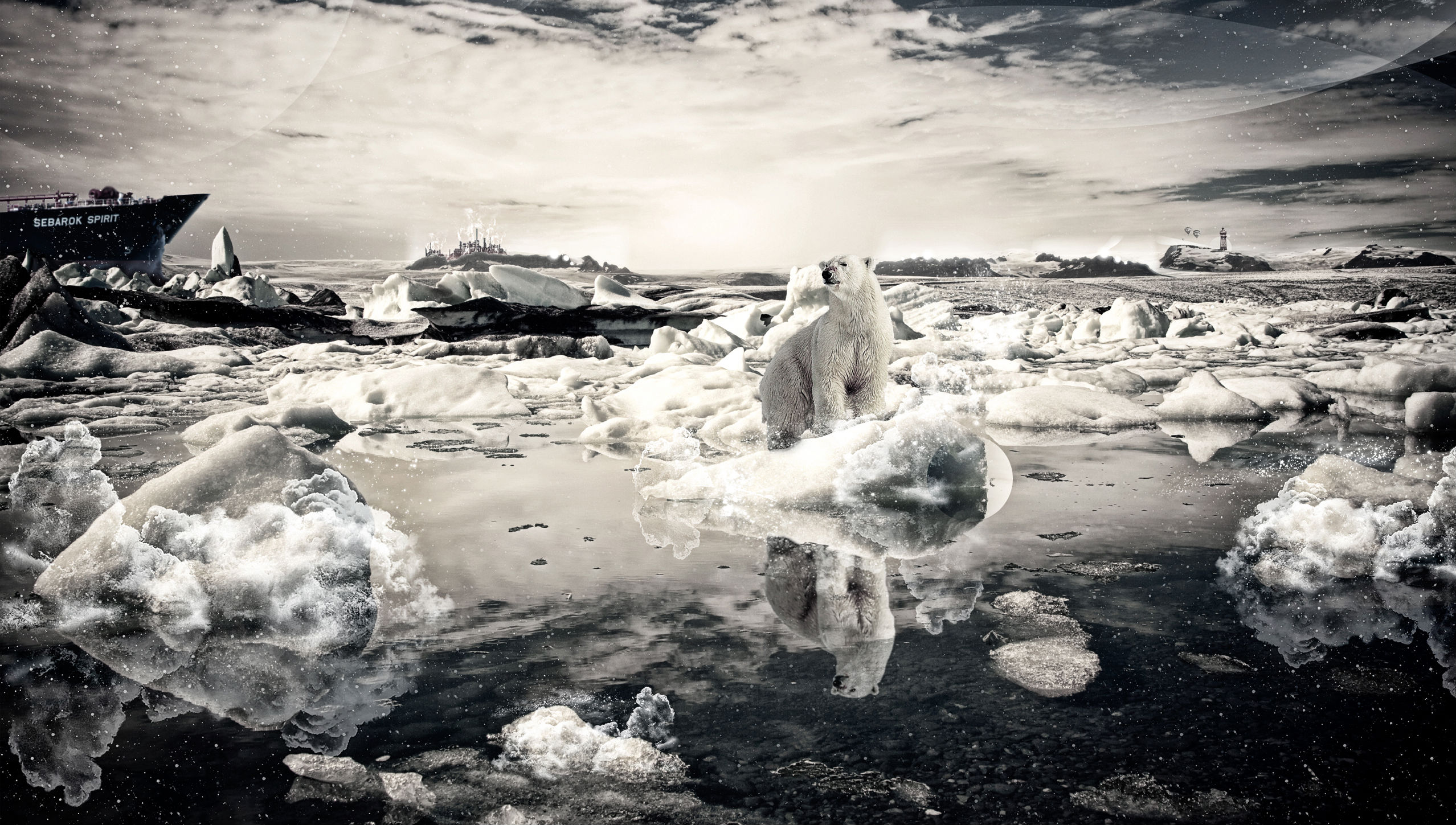 Iceberg Polar Bear Ship 2556x1449