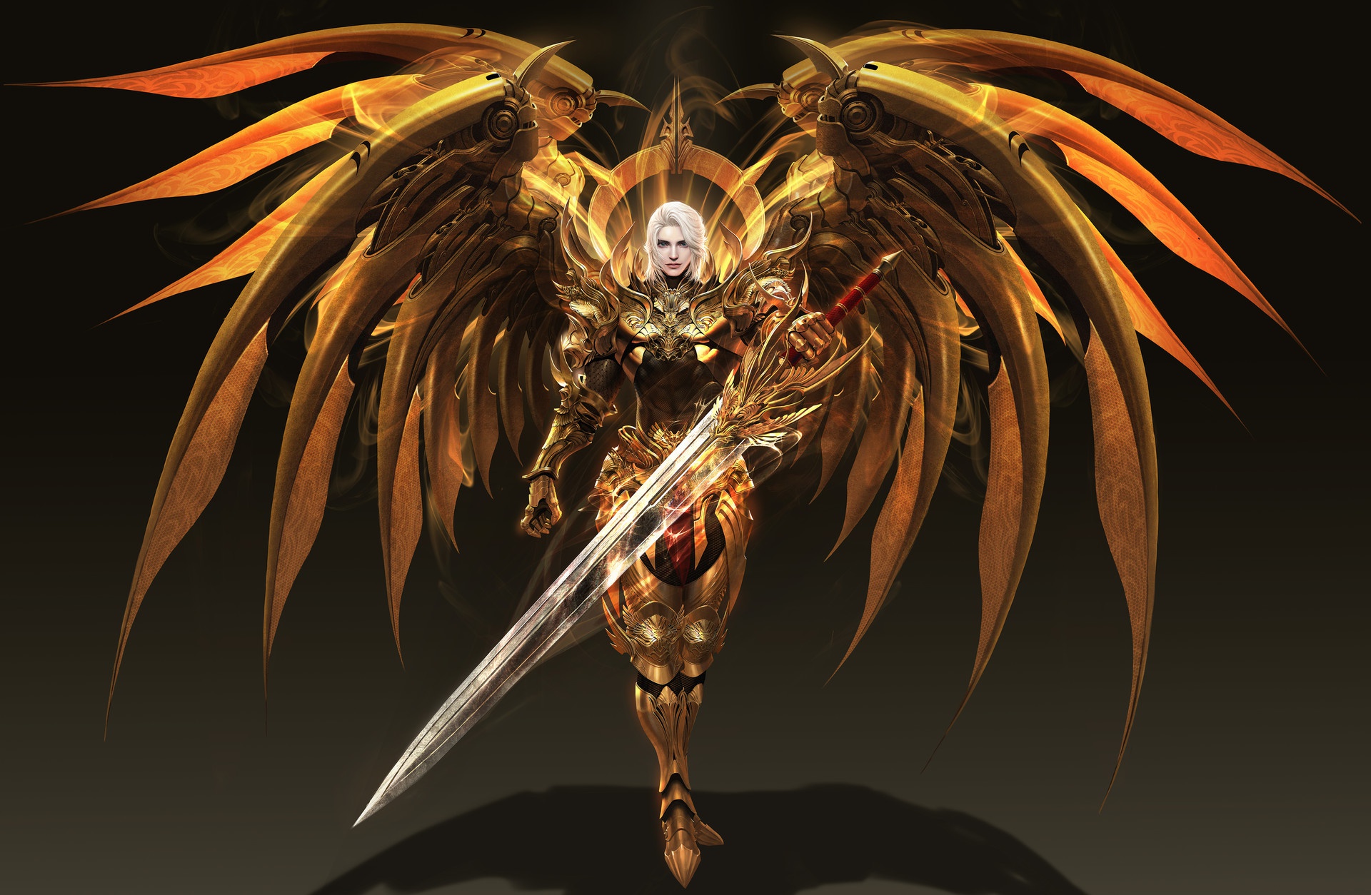 Angel Warrior Armor Man Sword White Hair Wings 1920x1254