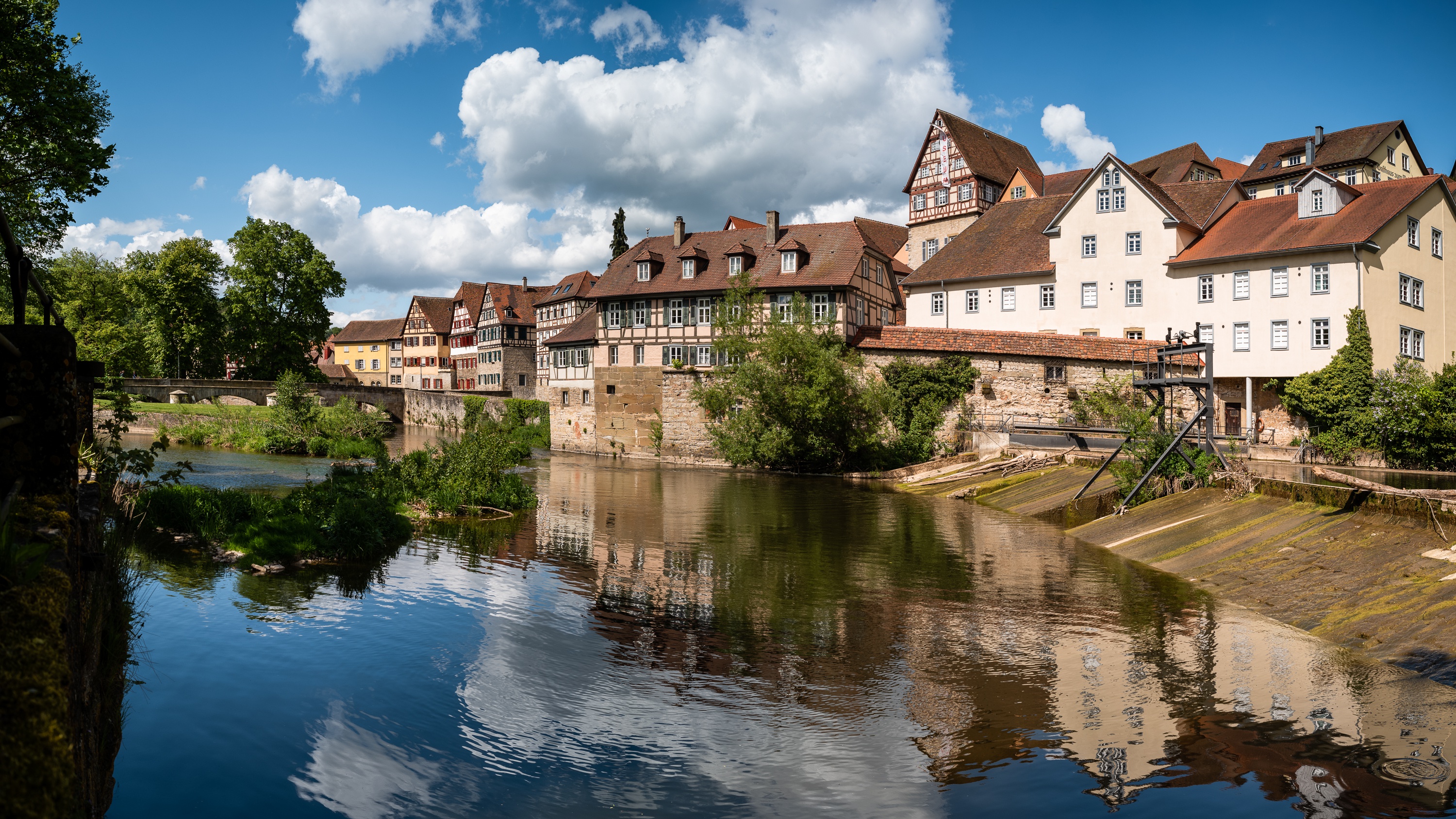 Baden Wurttemberg Cloud Germany House Reflection River 3000x1688