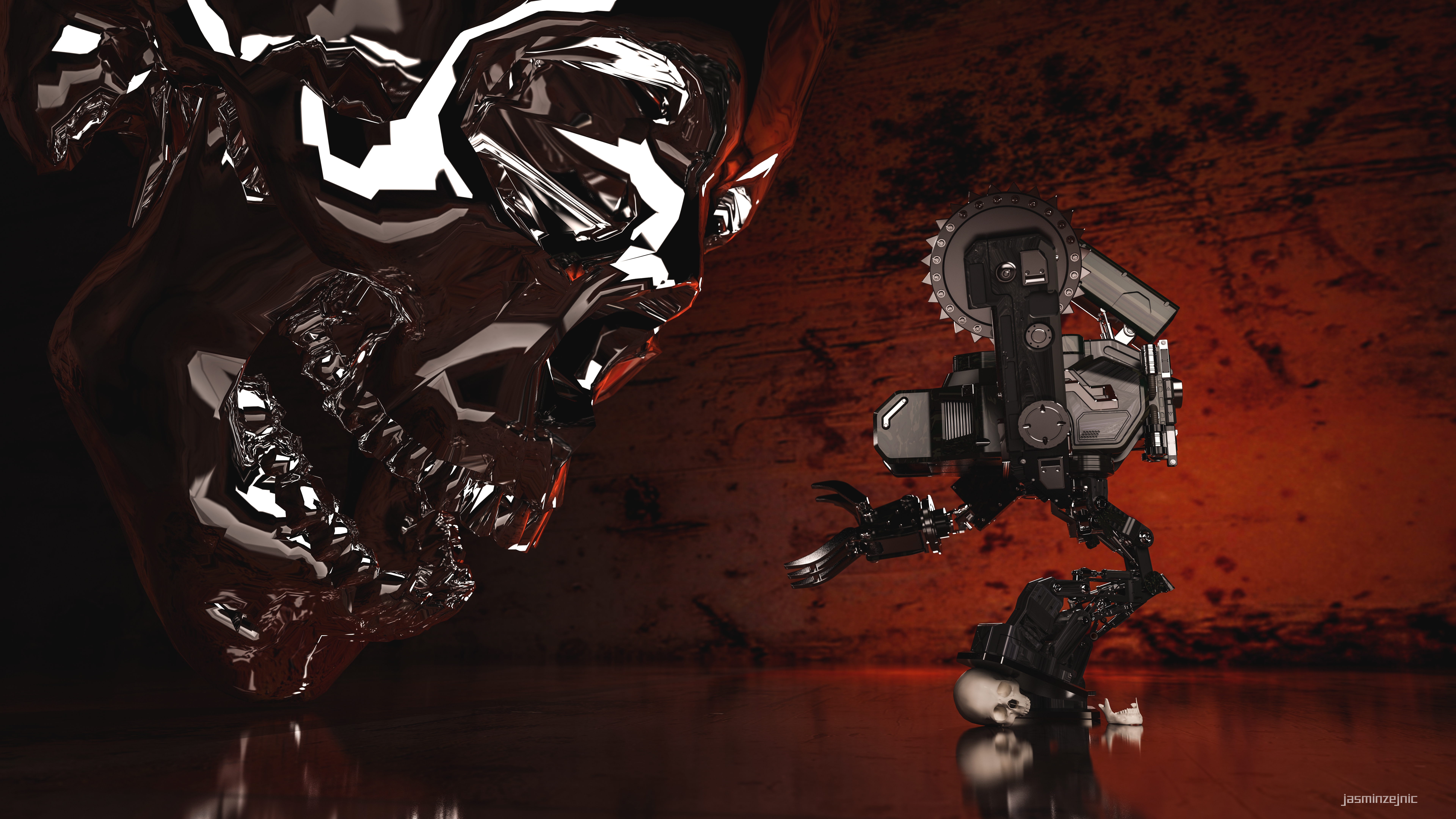 3d Cgi Digital Art High Tech Machine Robot Sci Fi Skull 7680x4320