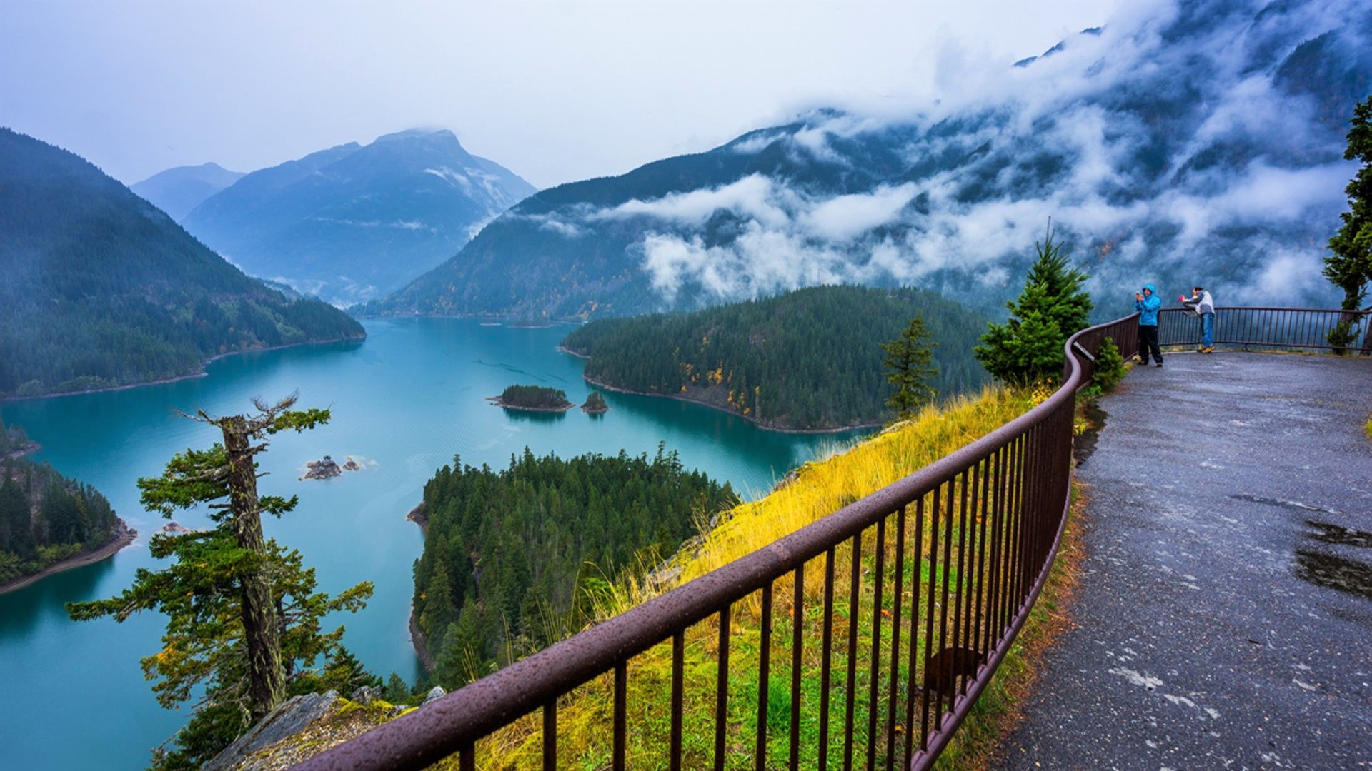 Diablo Lake Earth Fog Forest Lake Mountain Turquoise 1920x1080